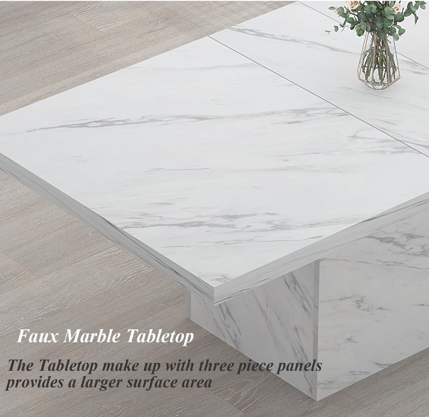 71 Inch White Faux Marble Dining Table With MDF Top