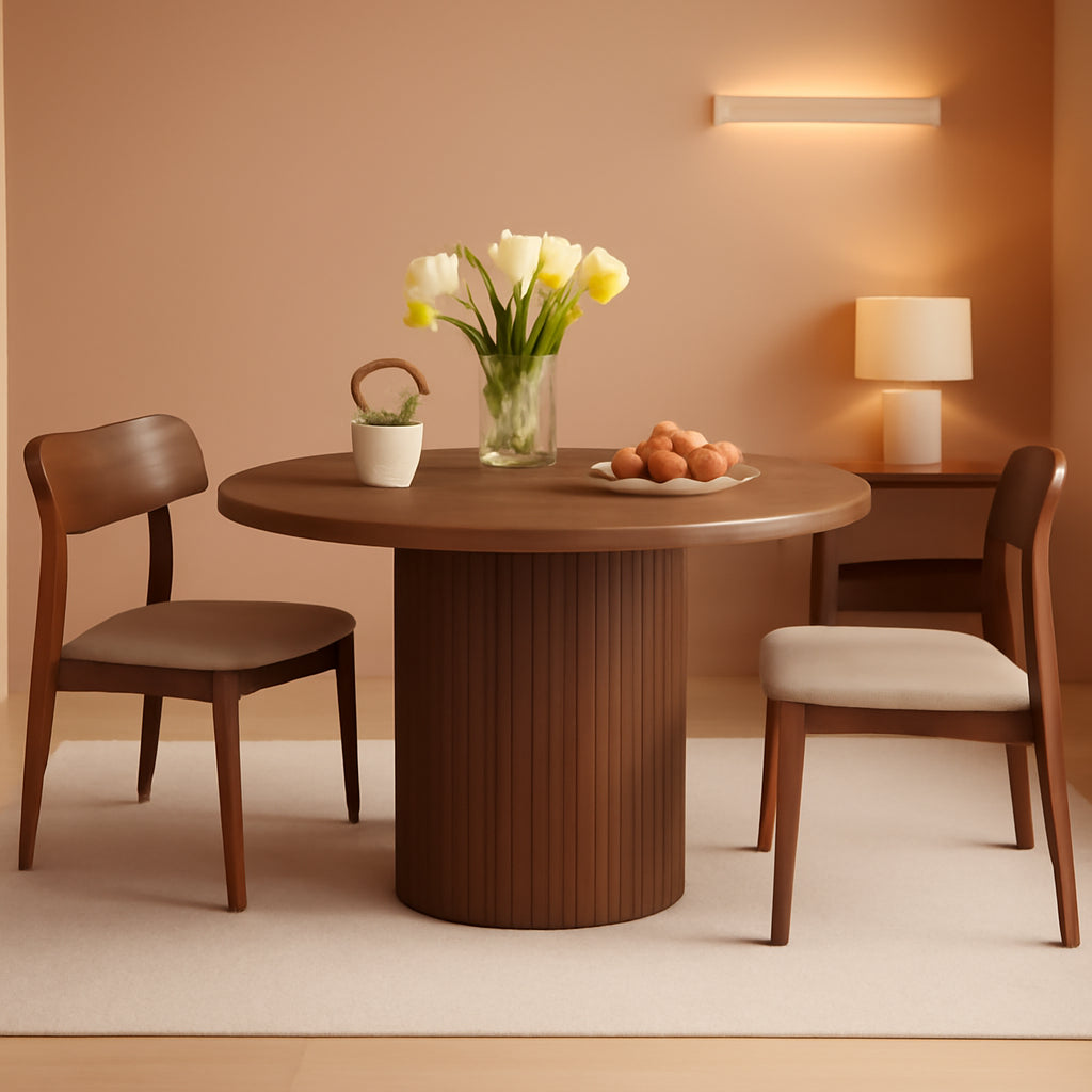 Round Dining Table For 4 Walnut 47 Inch Modern Farmhouse