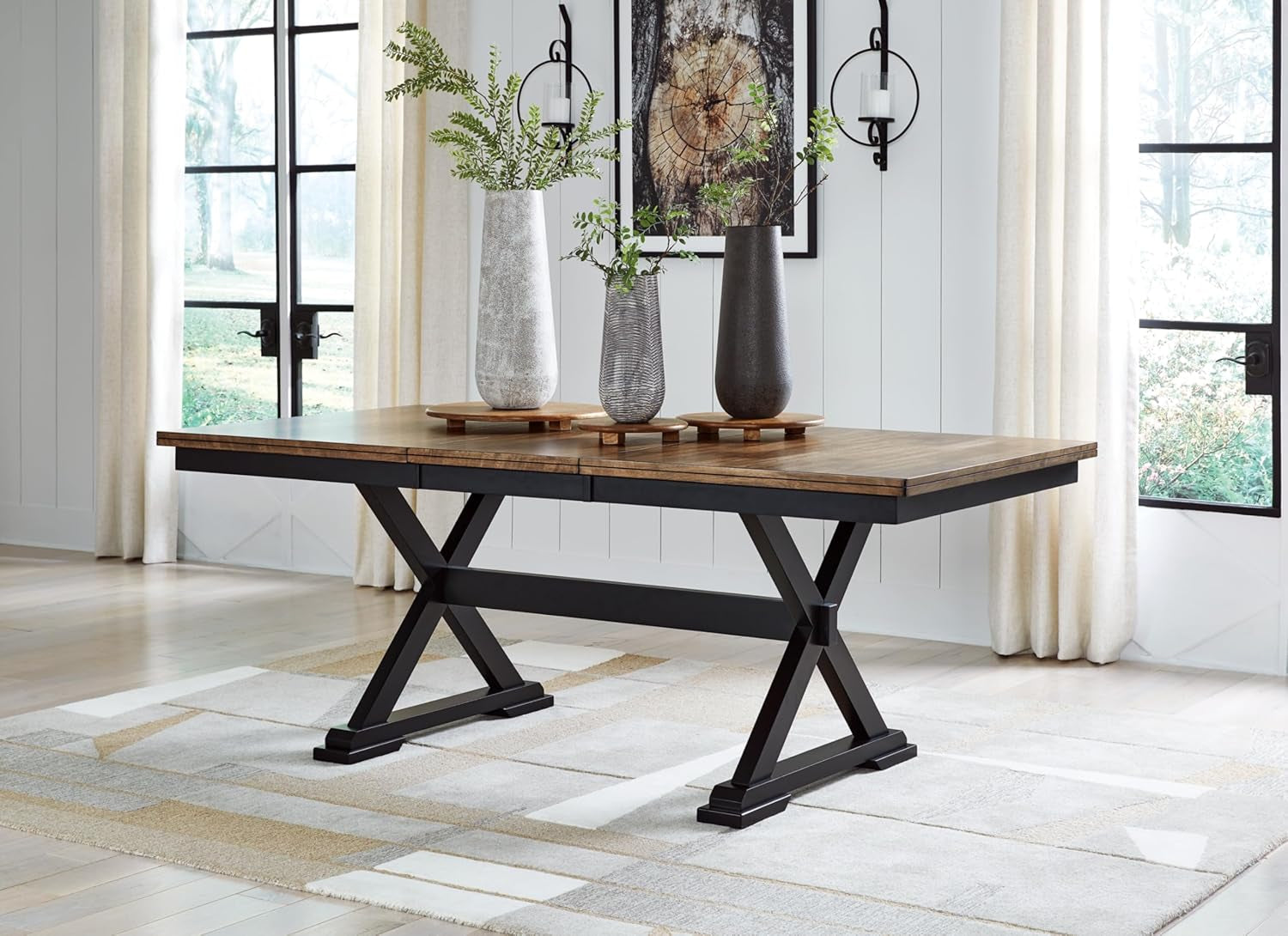 Farmhouse Dining Extension Table Butterfly Leaf 6-8 Seater Black And Dark Brown