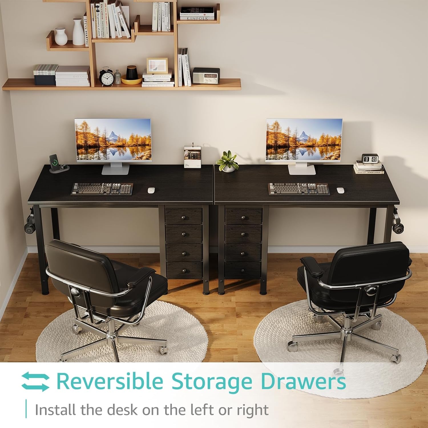 40 Inch Small Gaming Desk With Fabric Drawers Black