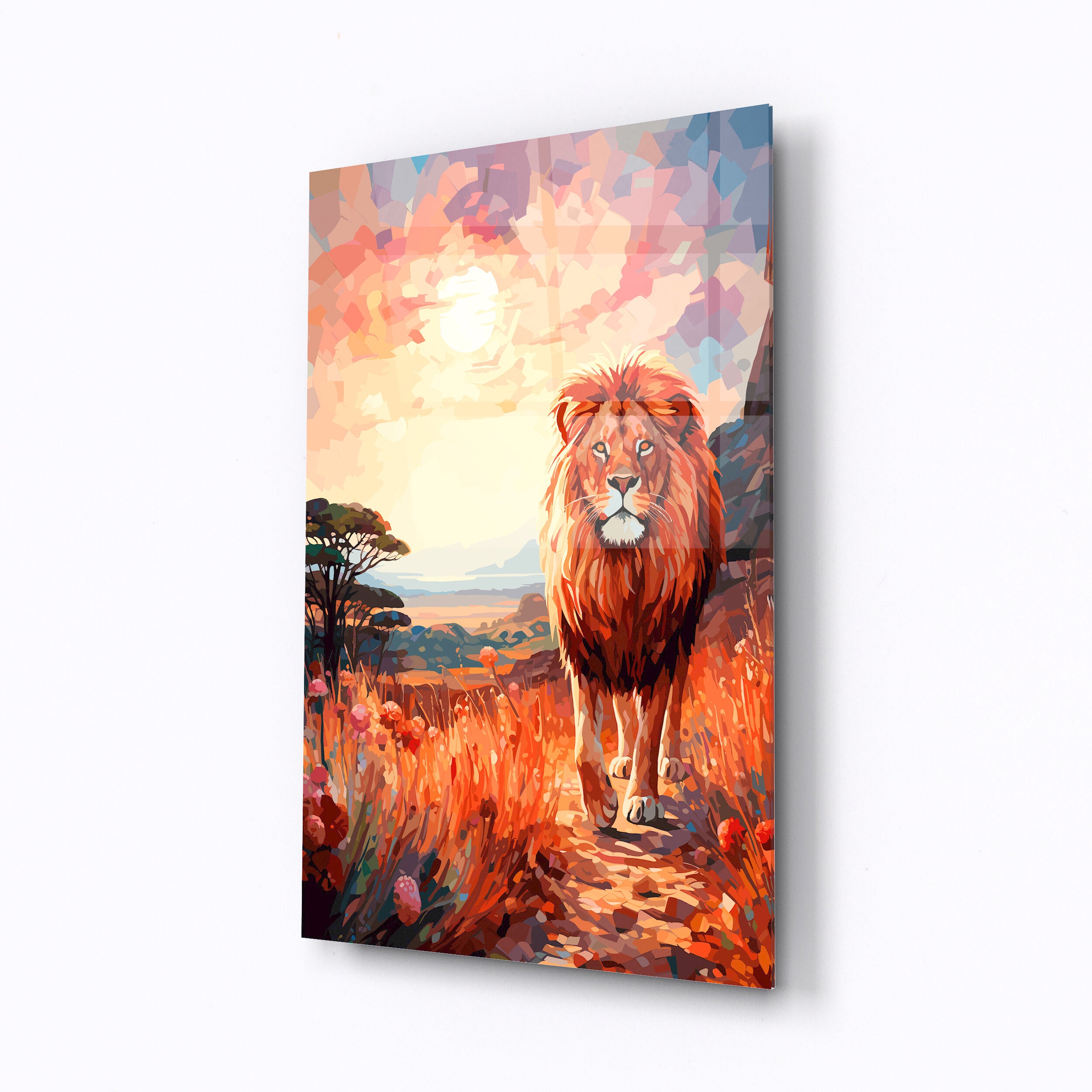 Tempered glass wall art Lion in the steppe-0