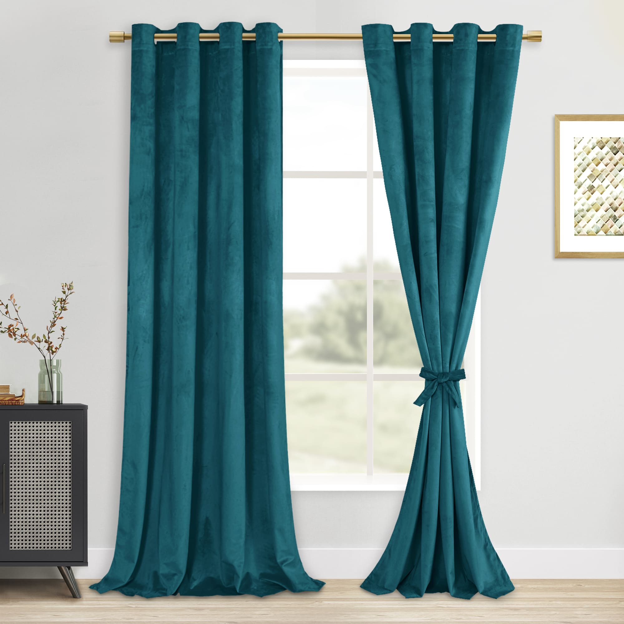 DWCN Velvet Blackout Curtains with Tiebacks, Set of 2 Panels-7