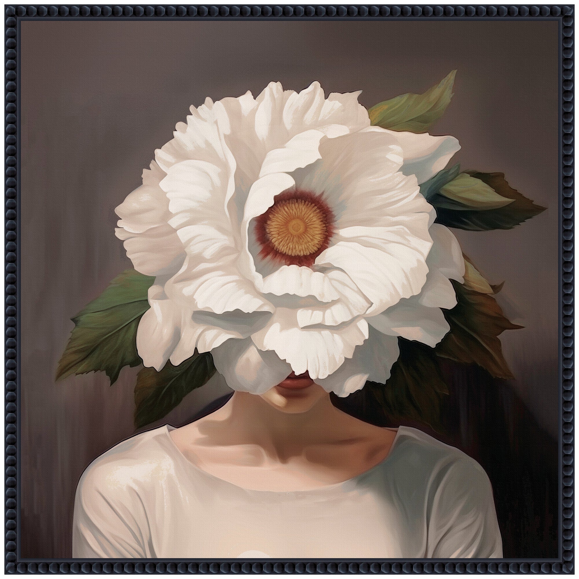 Sylvie White Flower Woman Portrait Framed Canvas by The Creative Bunch Studio