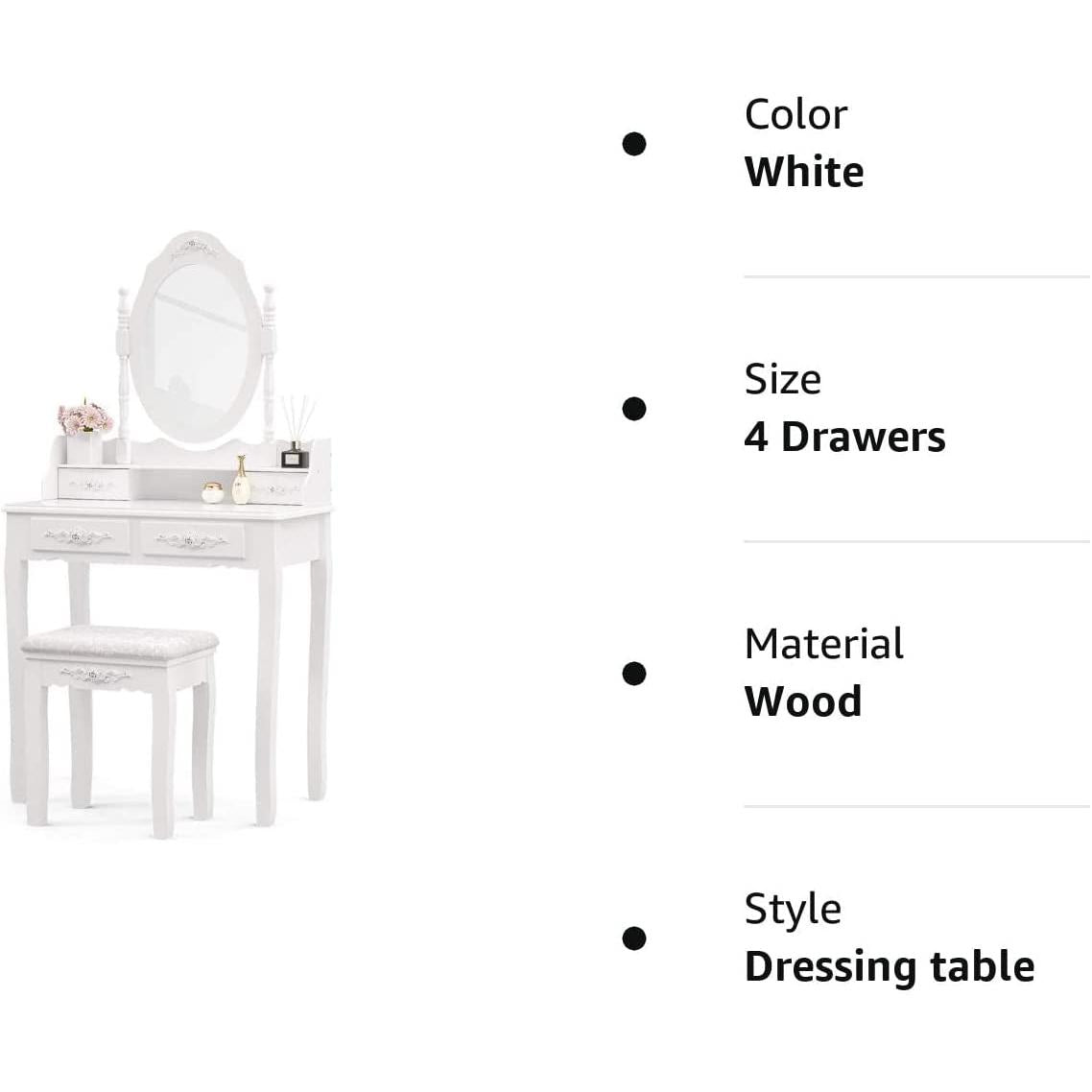White Vanity Table Set With 360 Degree Rotating Mirror