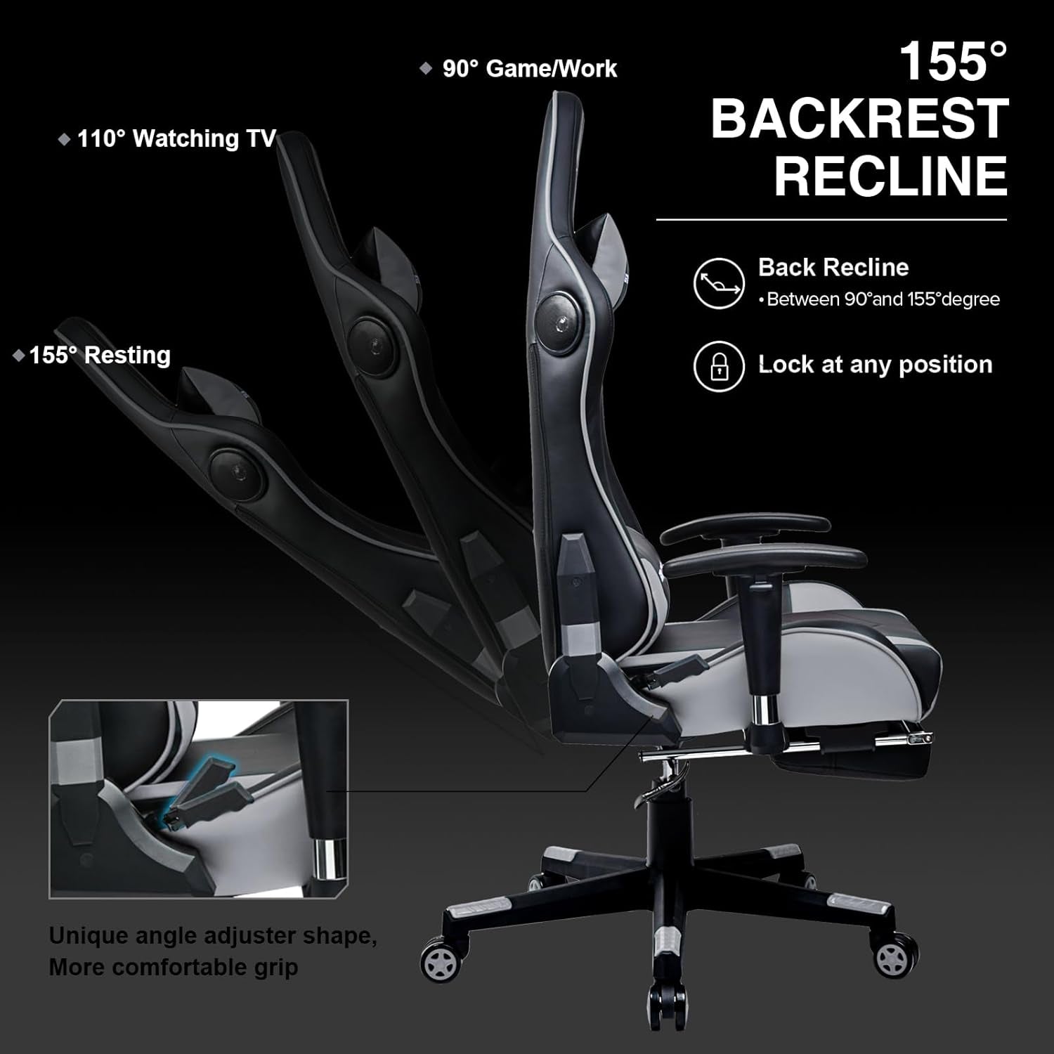Gray Bluetooth Gaming Chair With Footrest For Home Office