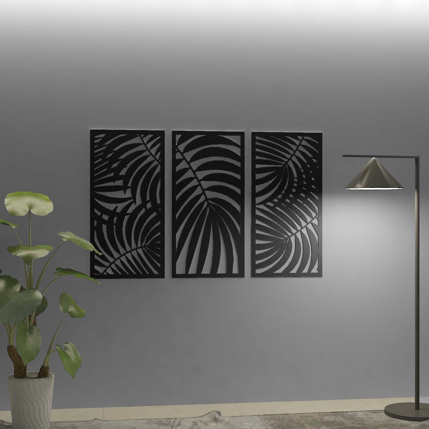 Triptych Palm Leaf 3D Wall Art-0