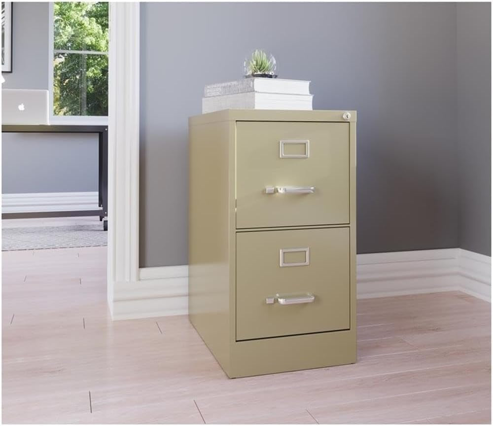 2-Drawer Vertical Beige Metal Filing Cabinet Lockable 28.38-Inch For Home Office Letter Size Pre-Assembled