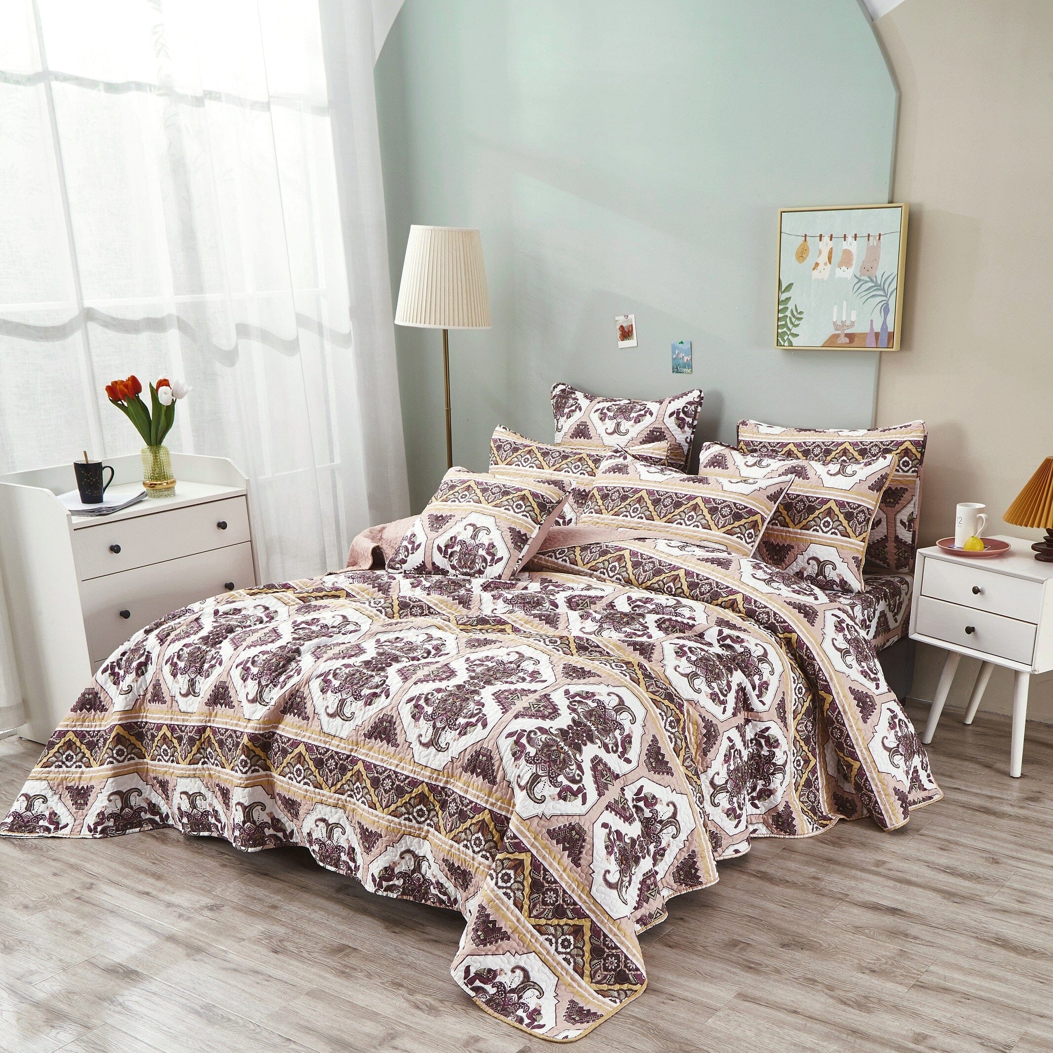 DaDa Bedding Majestic Oriental Kilim Bedspread - Royal Persian Traditional Design Intricate Ornate Ornament Print Coverlet w/ Shams