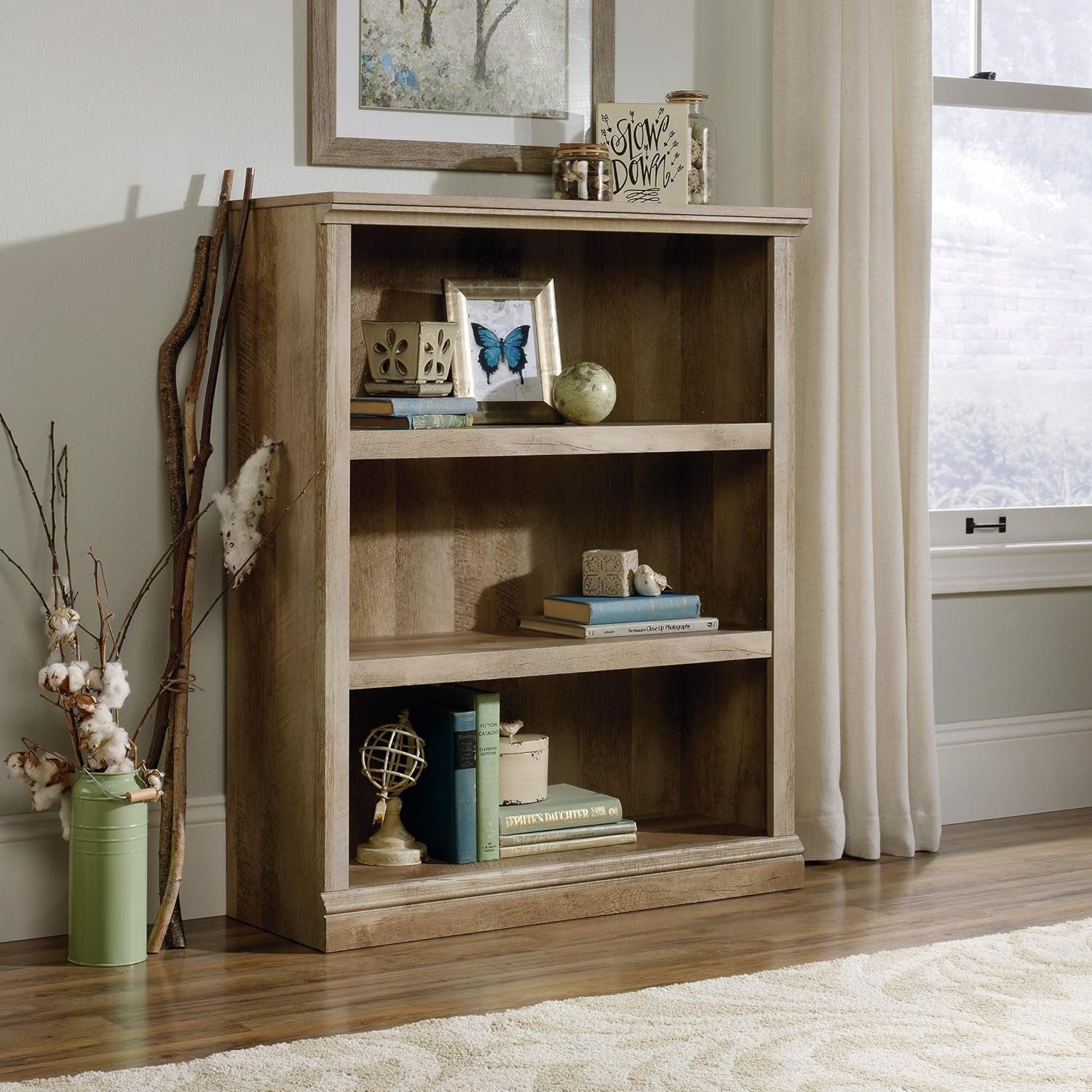3 Shelf Bookcase In Lintel Oak Finish For Living Room