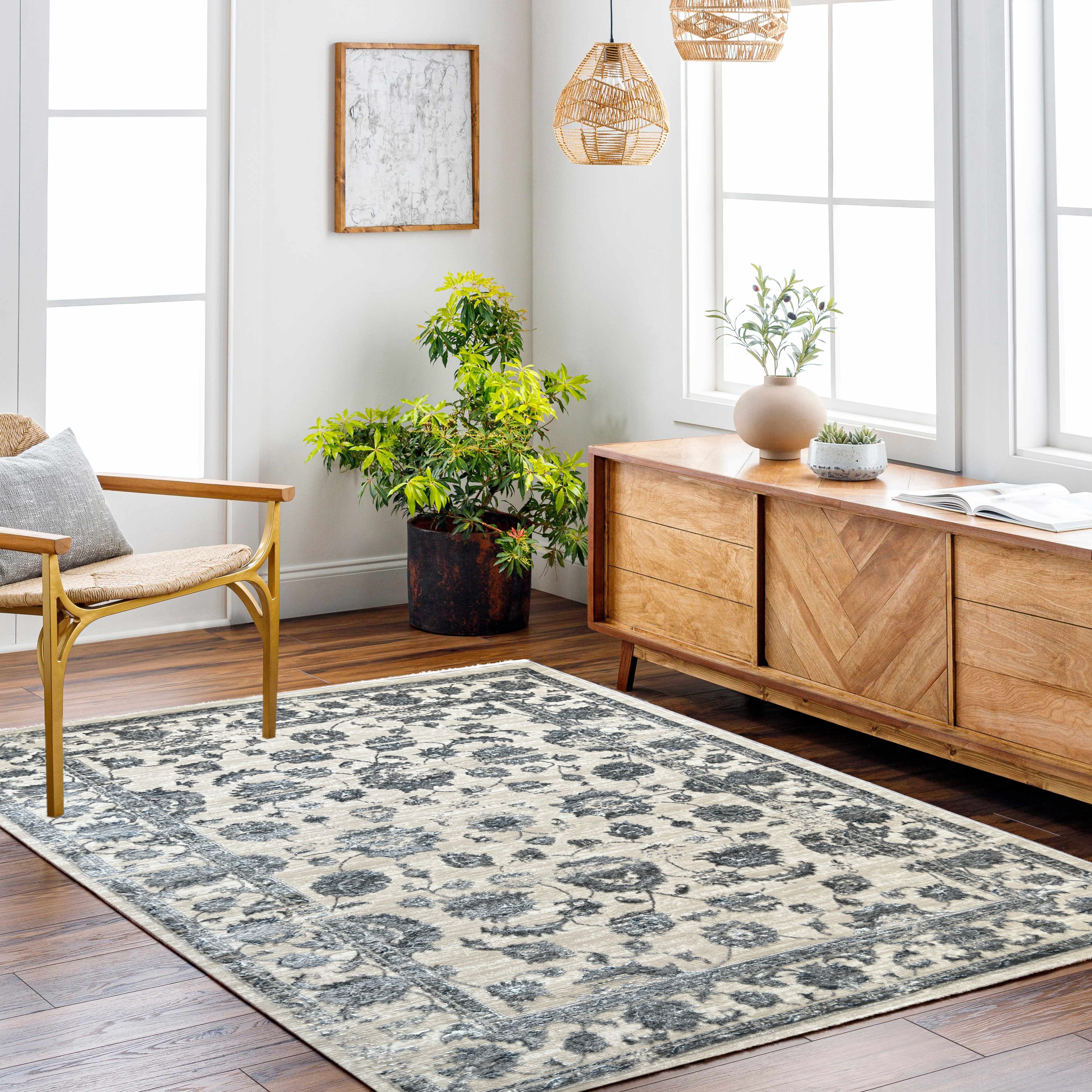 ROY's Home High&Low Area Rugs,Vintage Flower Garden Design, Shiny Effect Colors
