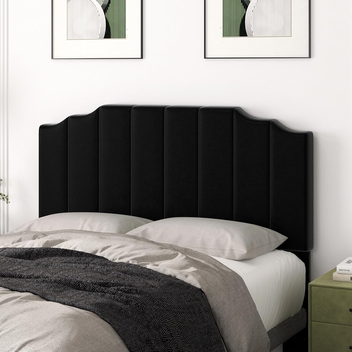 Velvet Wall Mounted Queen Size Headboard with Tufted Design