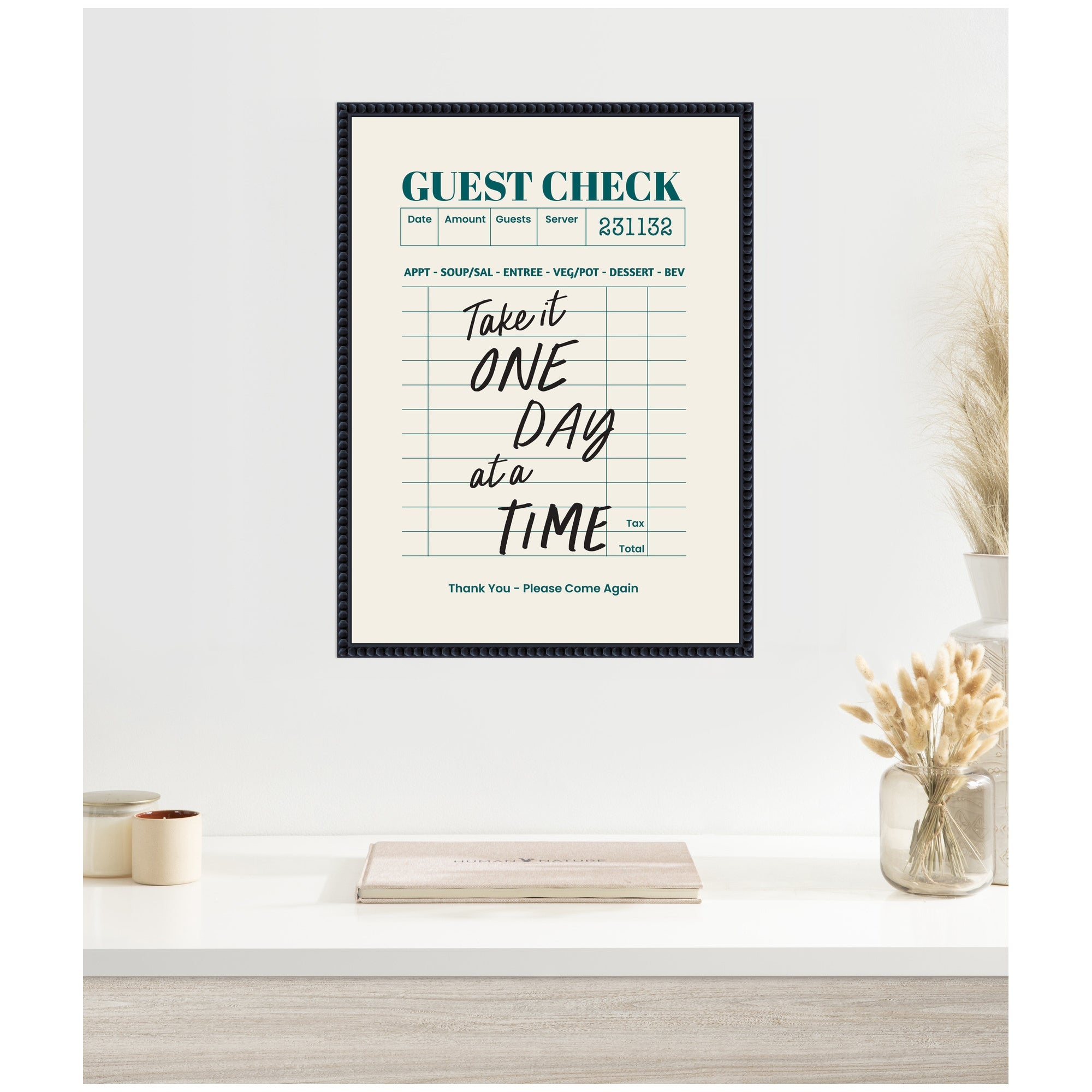 Guest Check One Day At A Time by The Creative Bunch Studio Framed Canvas Wall Art Print