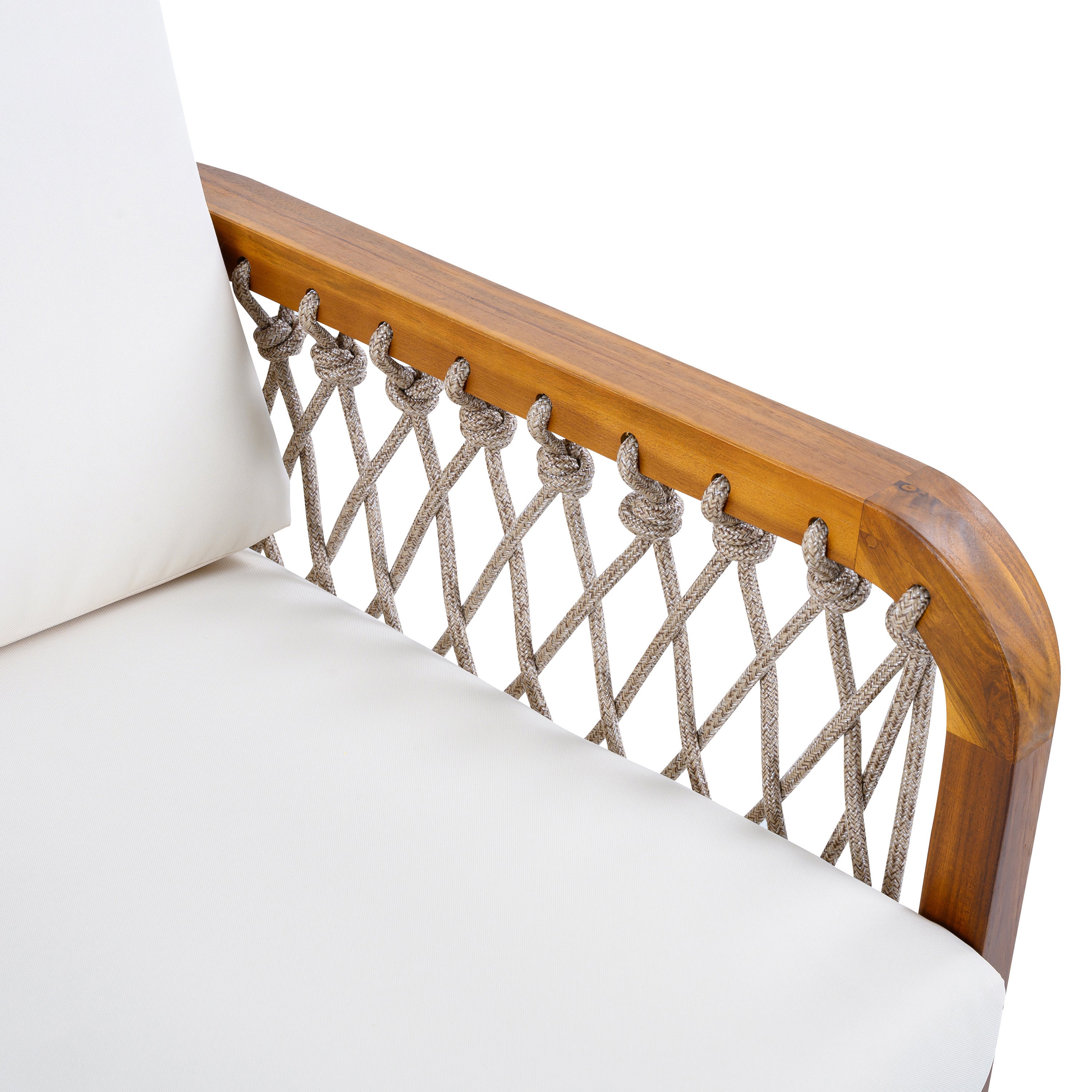 Outdoor Acacia Wood Club Chair with Handwoven Rope, Teak Finish