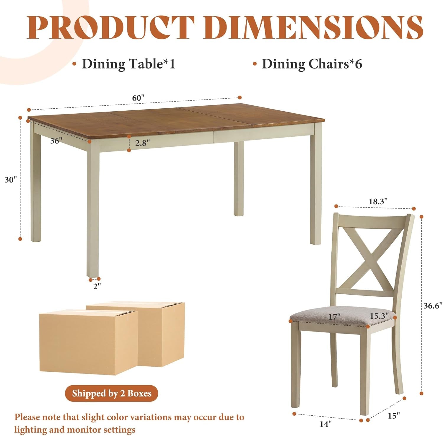 Farmhouse Handcrafted SolidWood Dining Table Set Cream