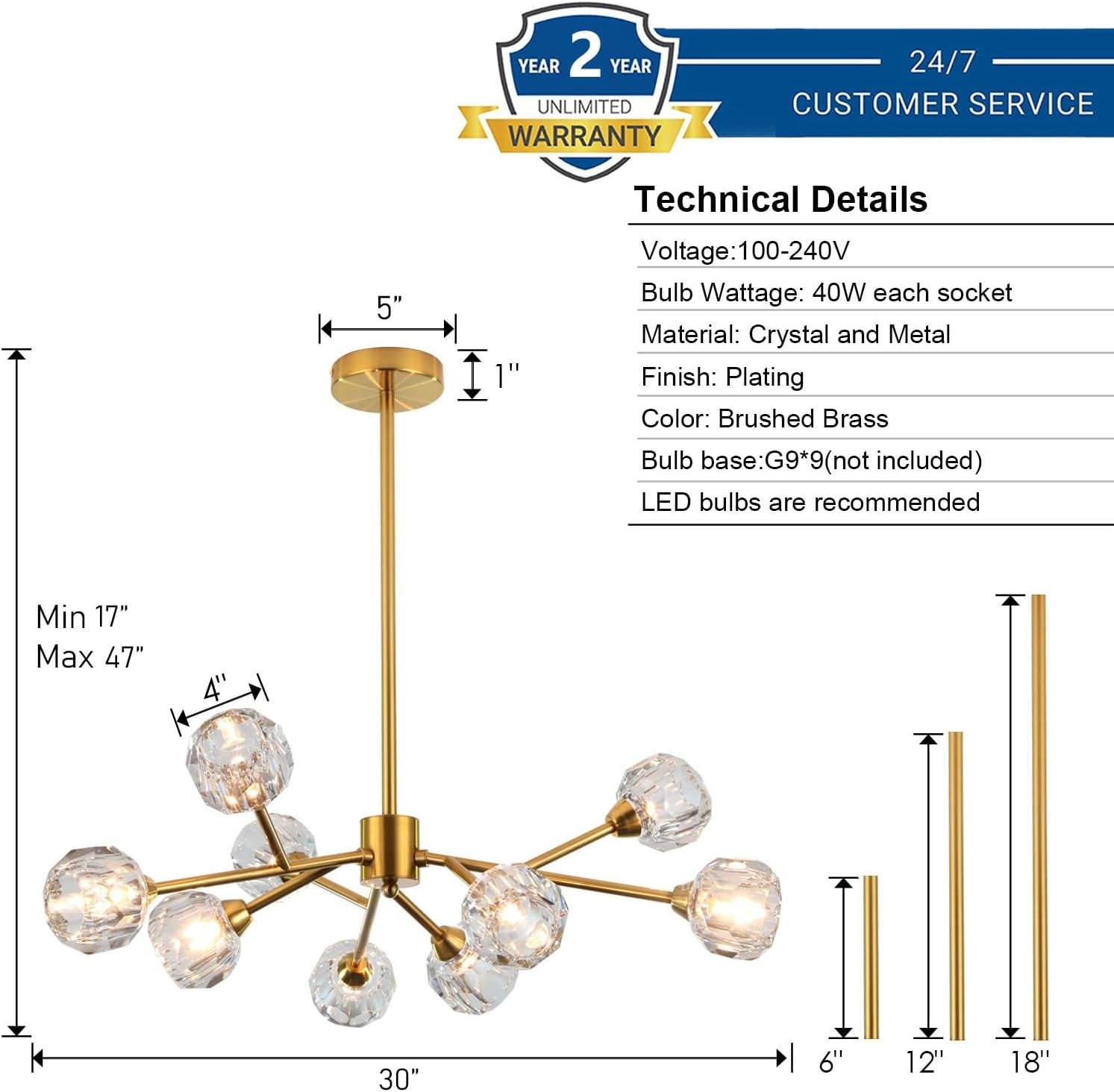 Gold Crystal Sputnik Chandelier Dining Room Fixture-2