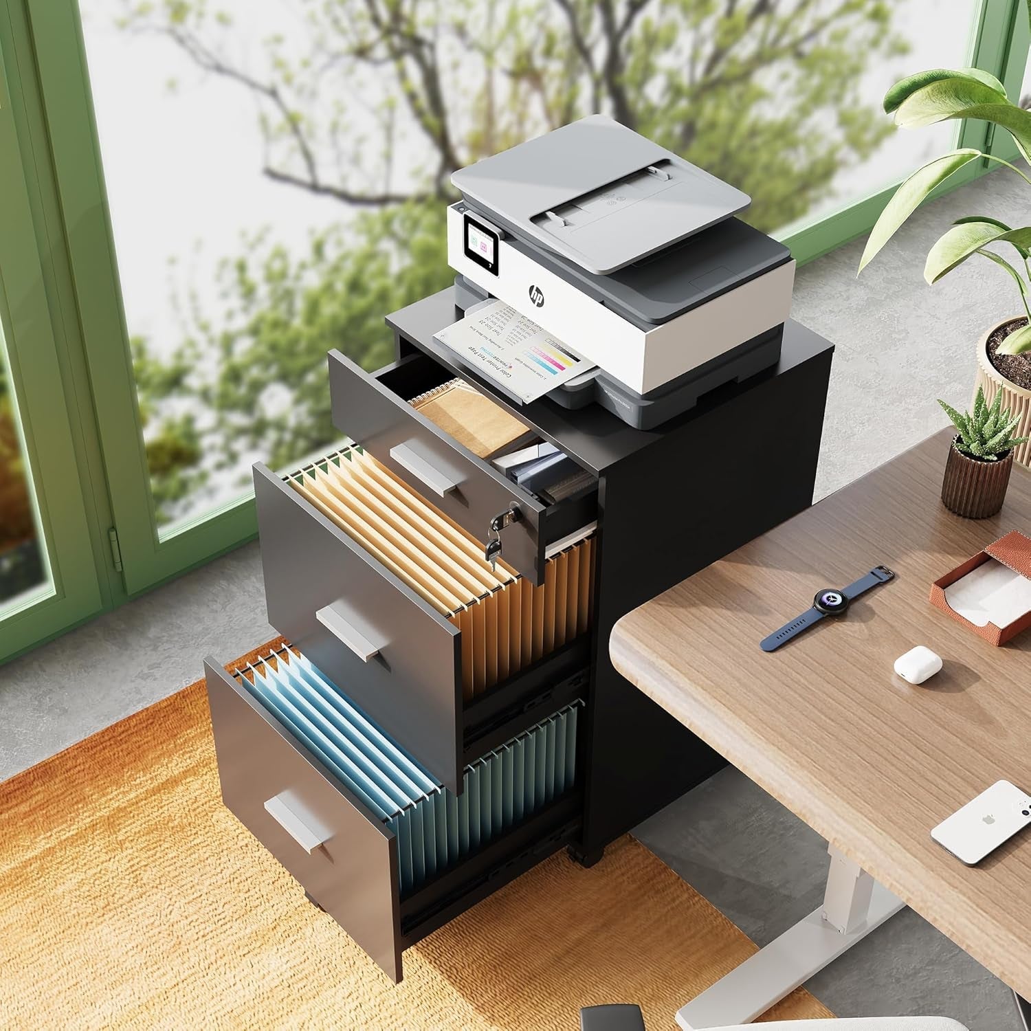 Black 3-Drawer Locking Rolling File Cabinet for Home Office