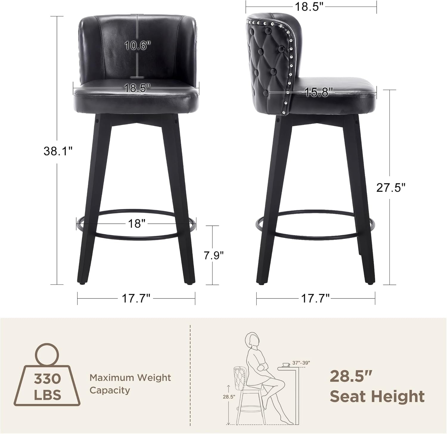 Swivel Bar Stool Set of Three with Faux Leather