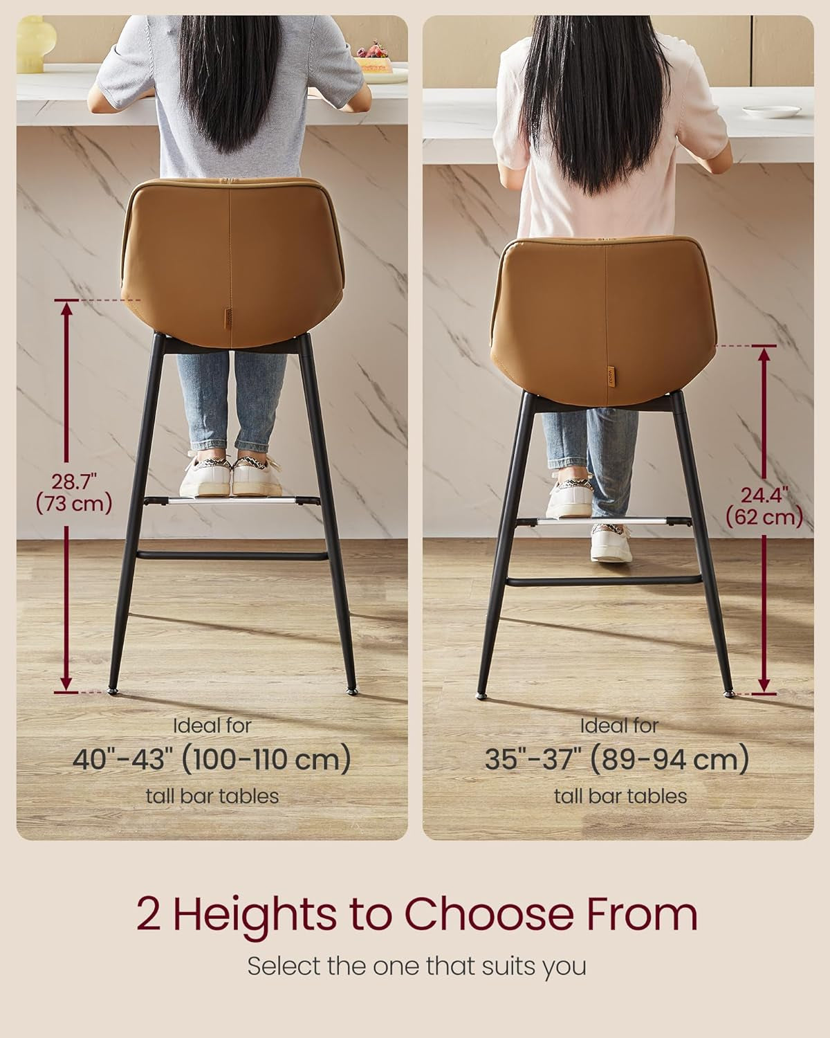 Bar Stool Set Of 2 Caramel Brown Ergonomic Backrest