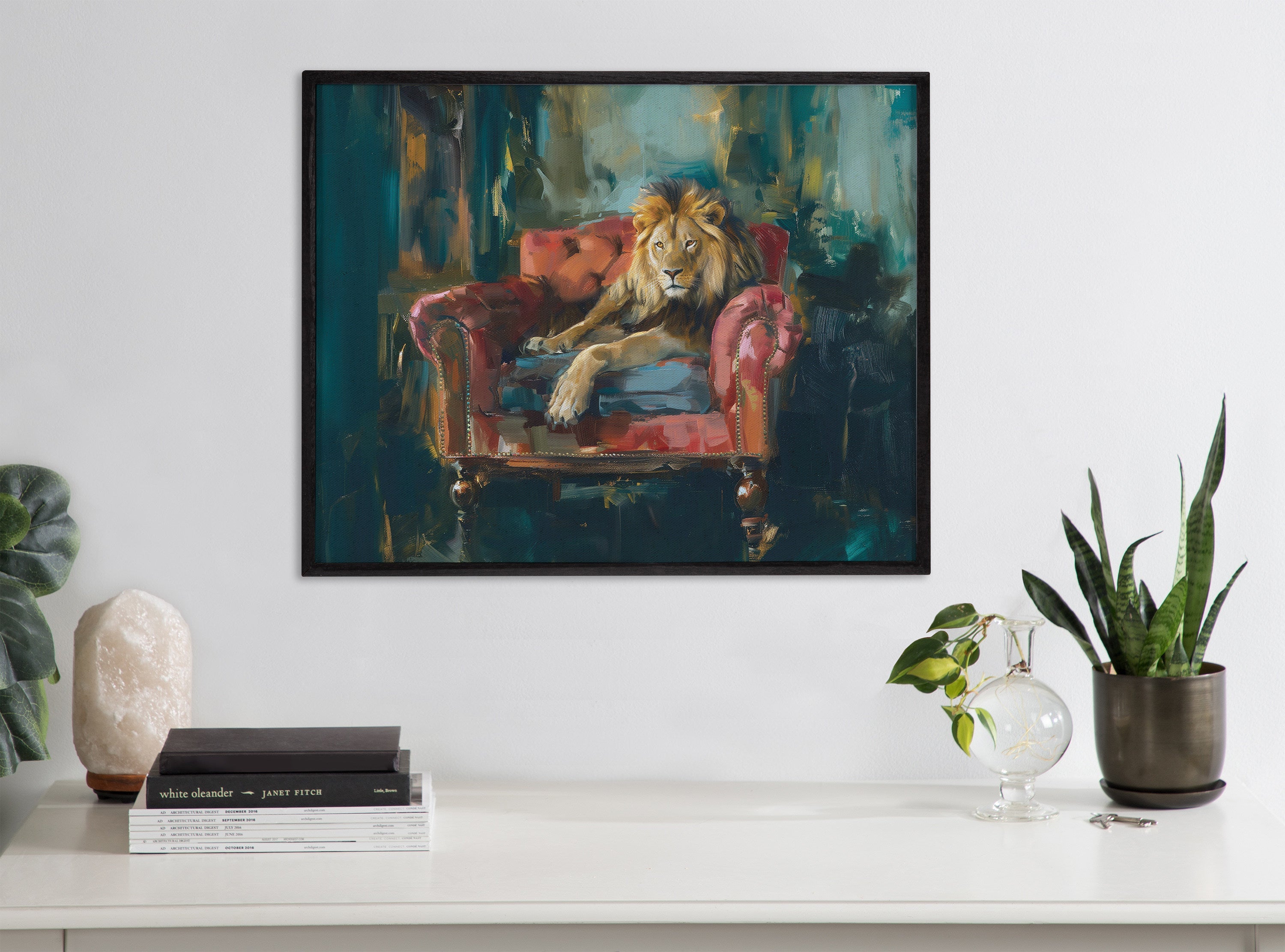 Gallery Lion Portrait in Rich Jewel Tones Print by The Creative Bunch Studio