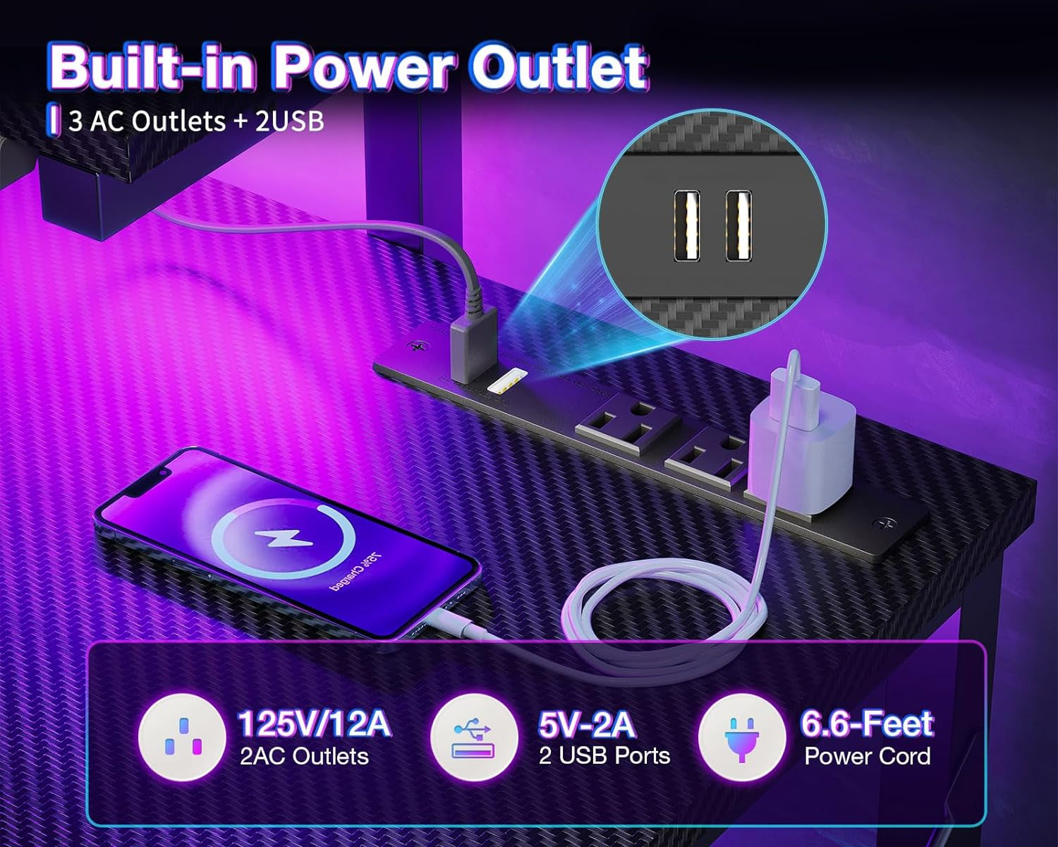 RGB Gaming Desk 40 Inch With LED Lights For Home Office