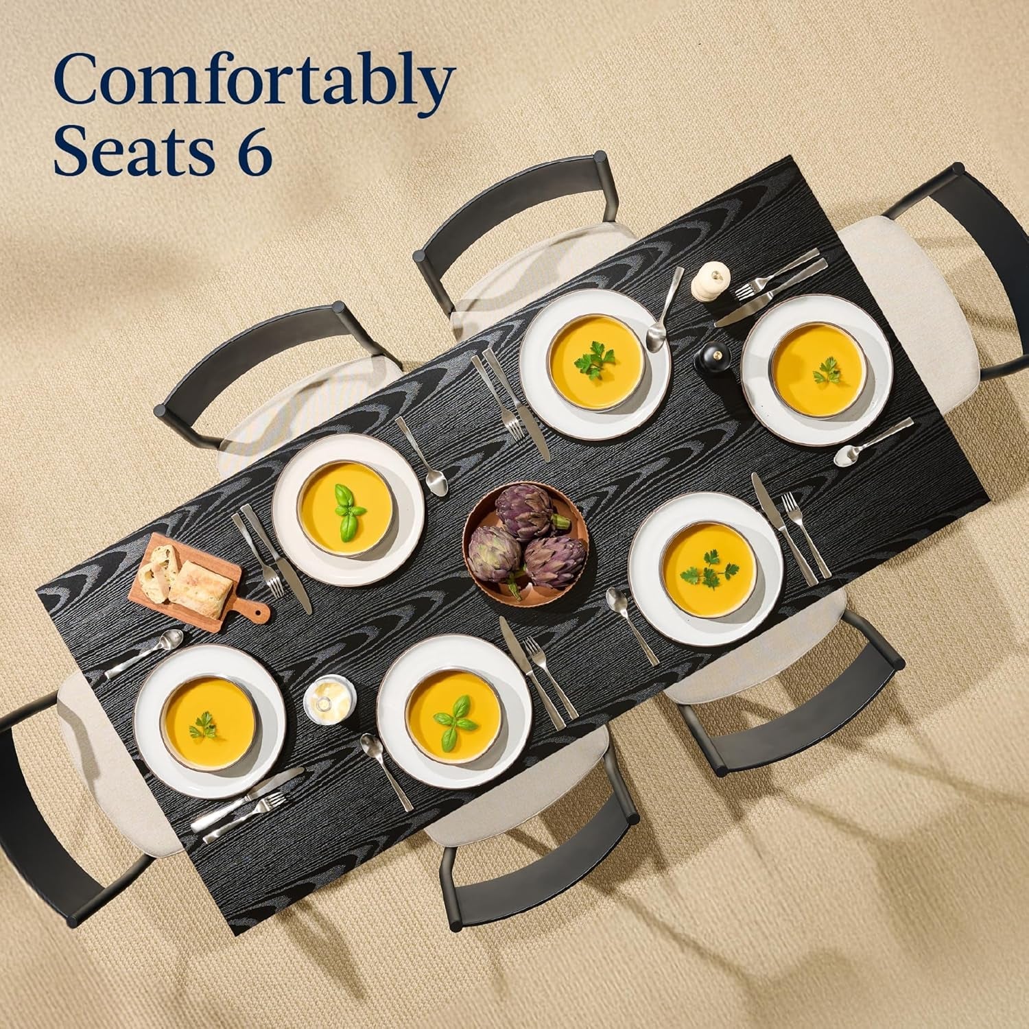 Six Seat Contemporary Dining Set Black Upholstered