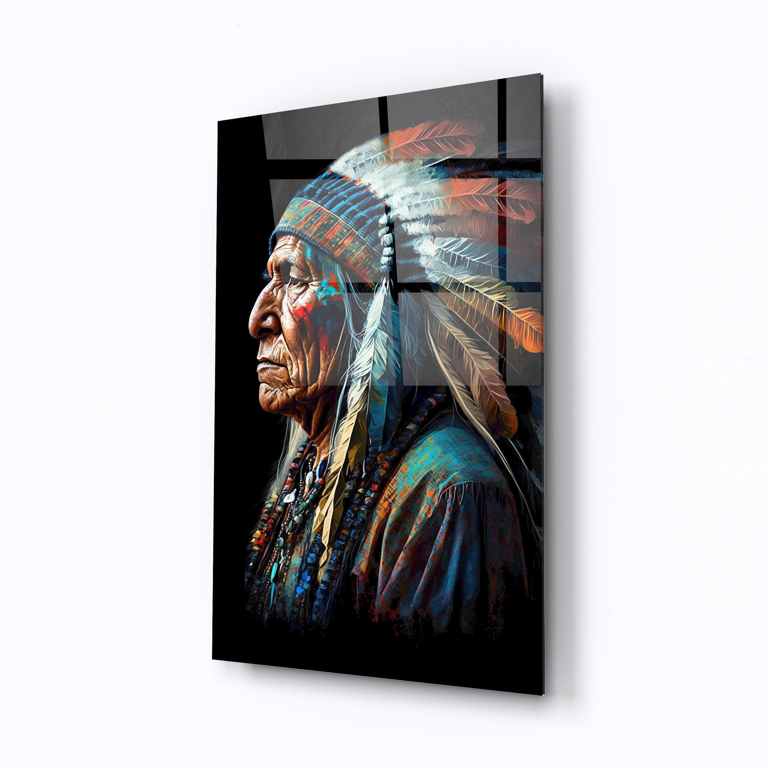 Tempered glass wall art Old Indian Chief-0