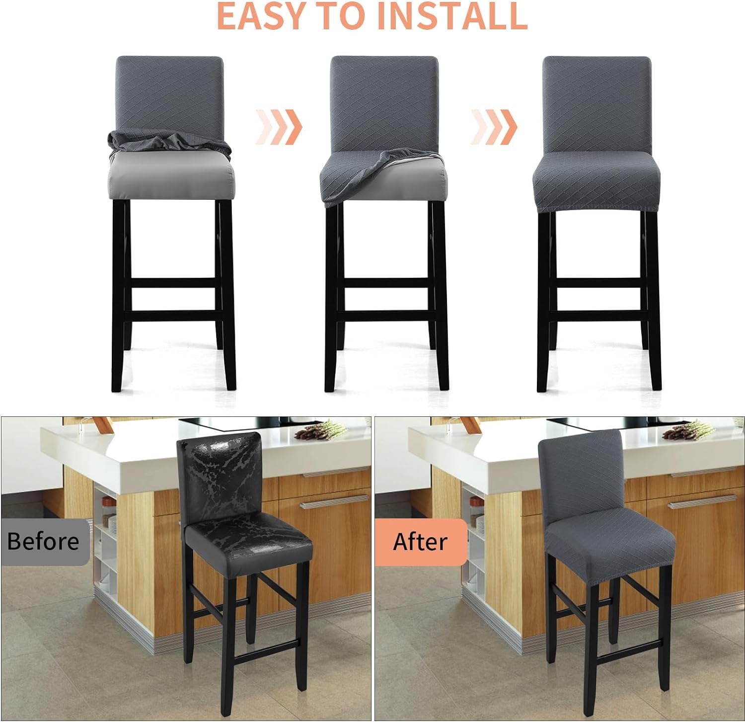 Waterproof Bar Stool Covers Grey Slipcovers 4 Pack Set