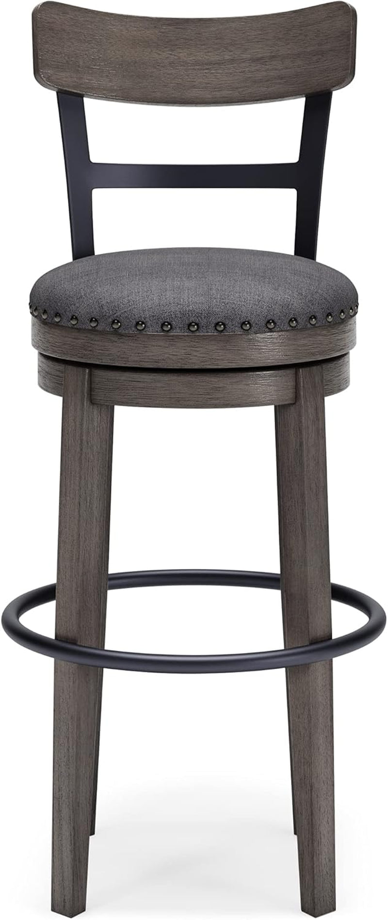 30 Inch Gray Upholstered Swivel Farmhouse Bar Stool