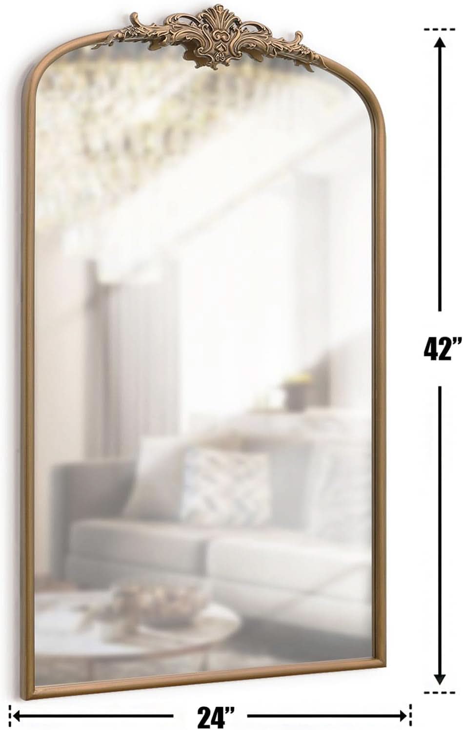 Arched Gold Baroque Mirror 42x24 Inch Wall Mounted