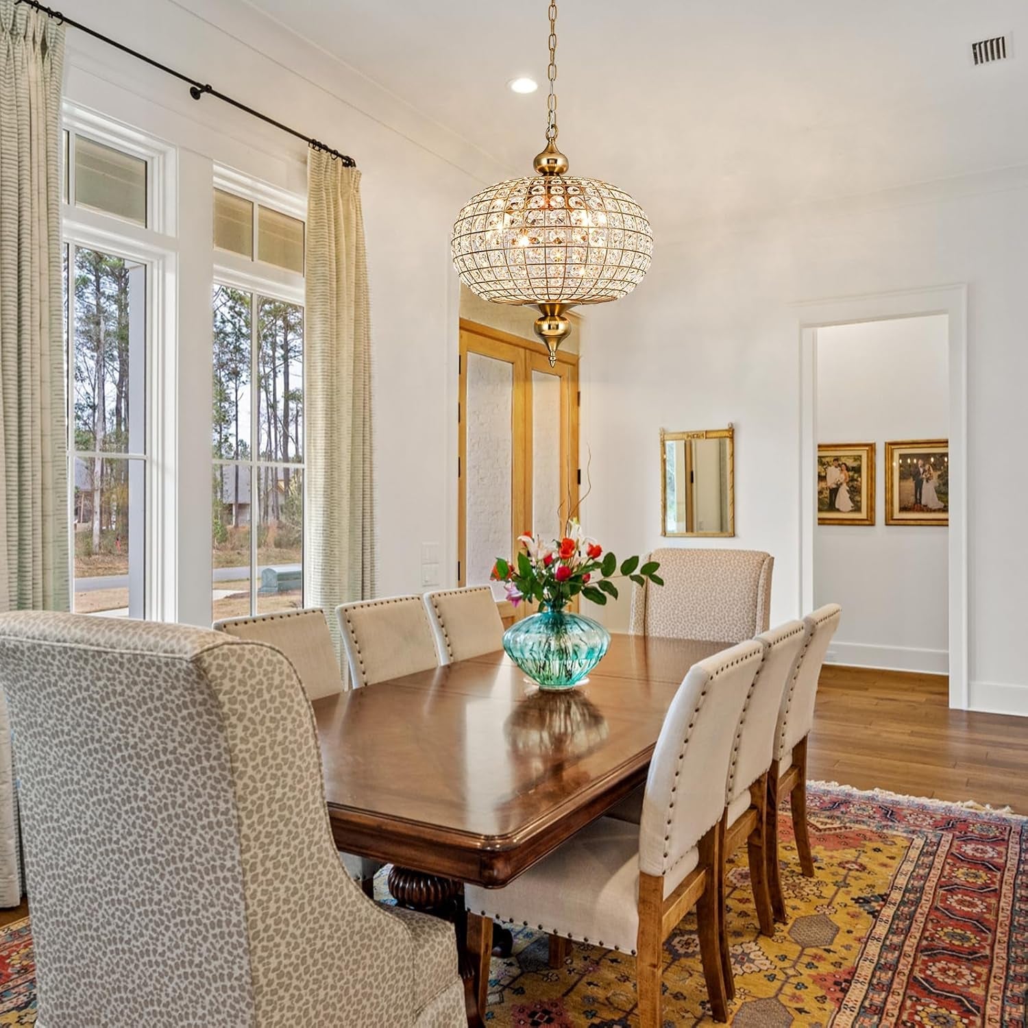 Gold Crystal Chandelier Contemporary Pendant Sixteen Inches-4