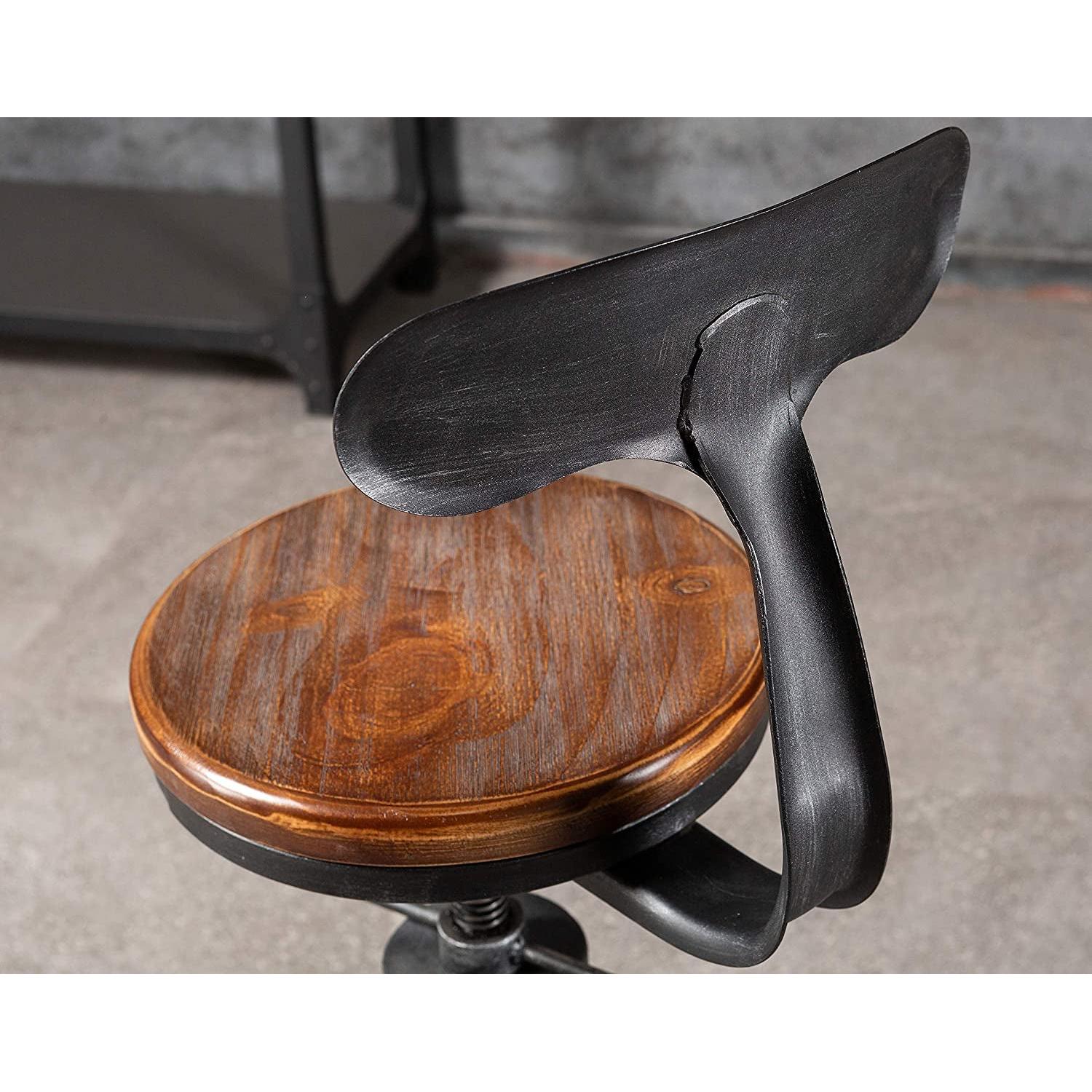 Adjustable Rustic Industrial Bar Stool Brown Seat Set of 2