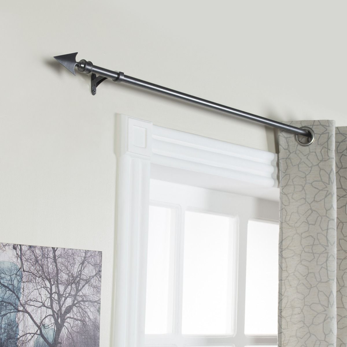 Extendable Charcoal Grey Metal Curtain Pole - Arrow Finial - 36-66", 66-120"-2