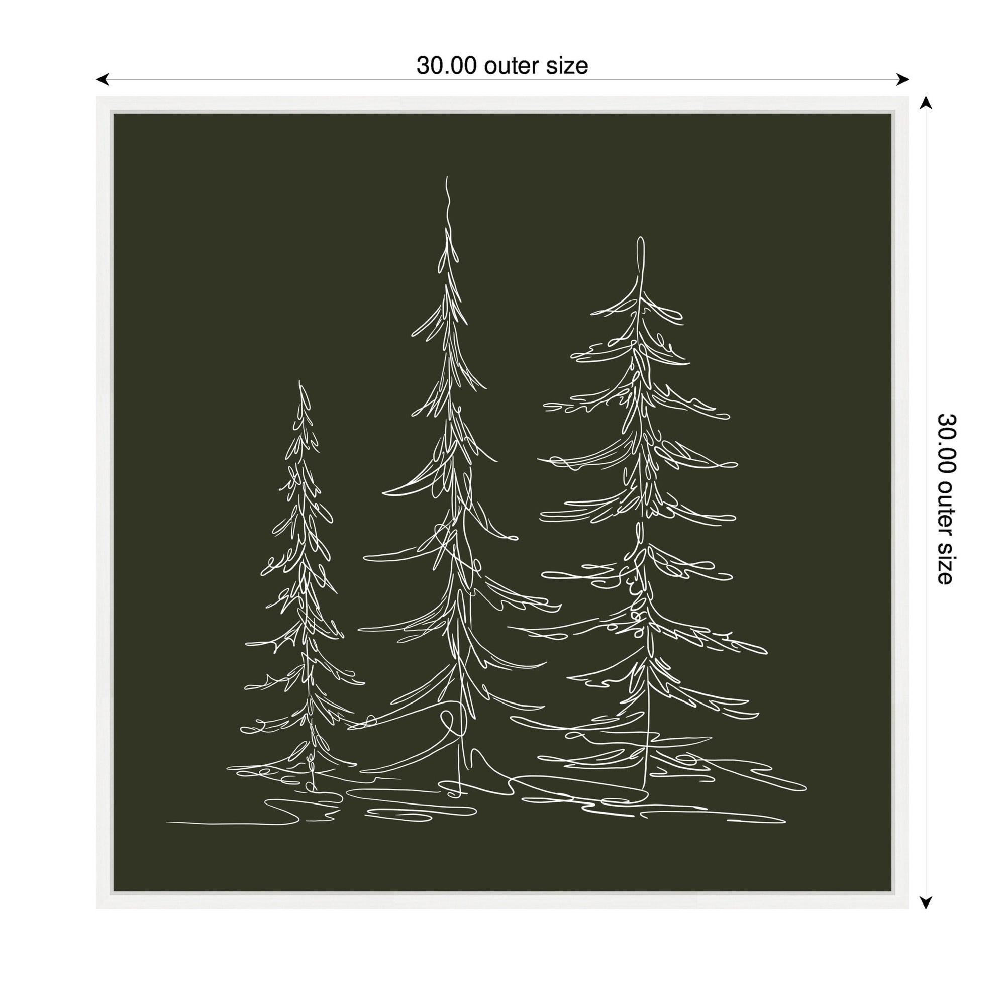 Sylvie Framed Canvas Minimalist Evergreen Trees Sketch Green by The Creative Bunch Studio