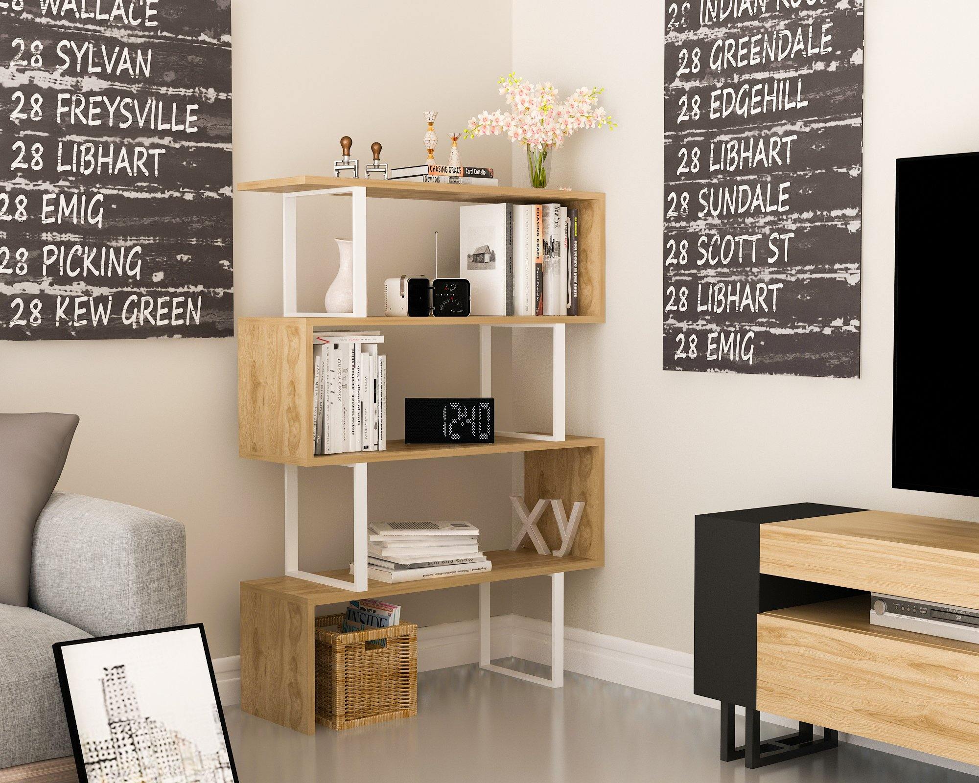 Adriana 49" Tall Metal Manufactured Wood Geometric Bookcase