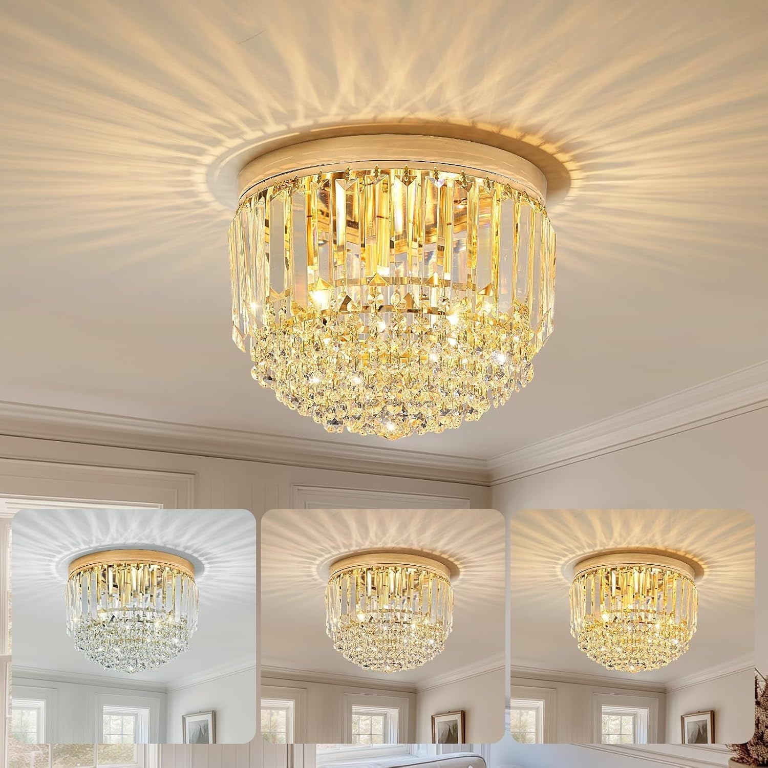 French Gold Crystal Chandelier Eleven Point Eight Inch LED Ceiling-3