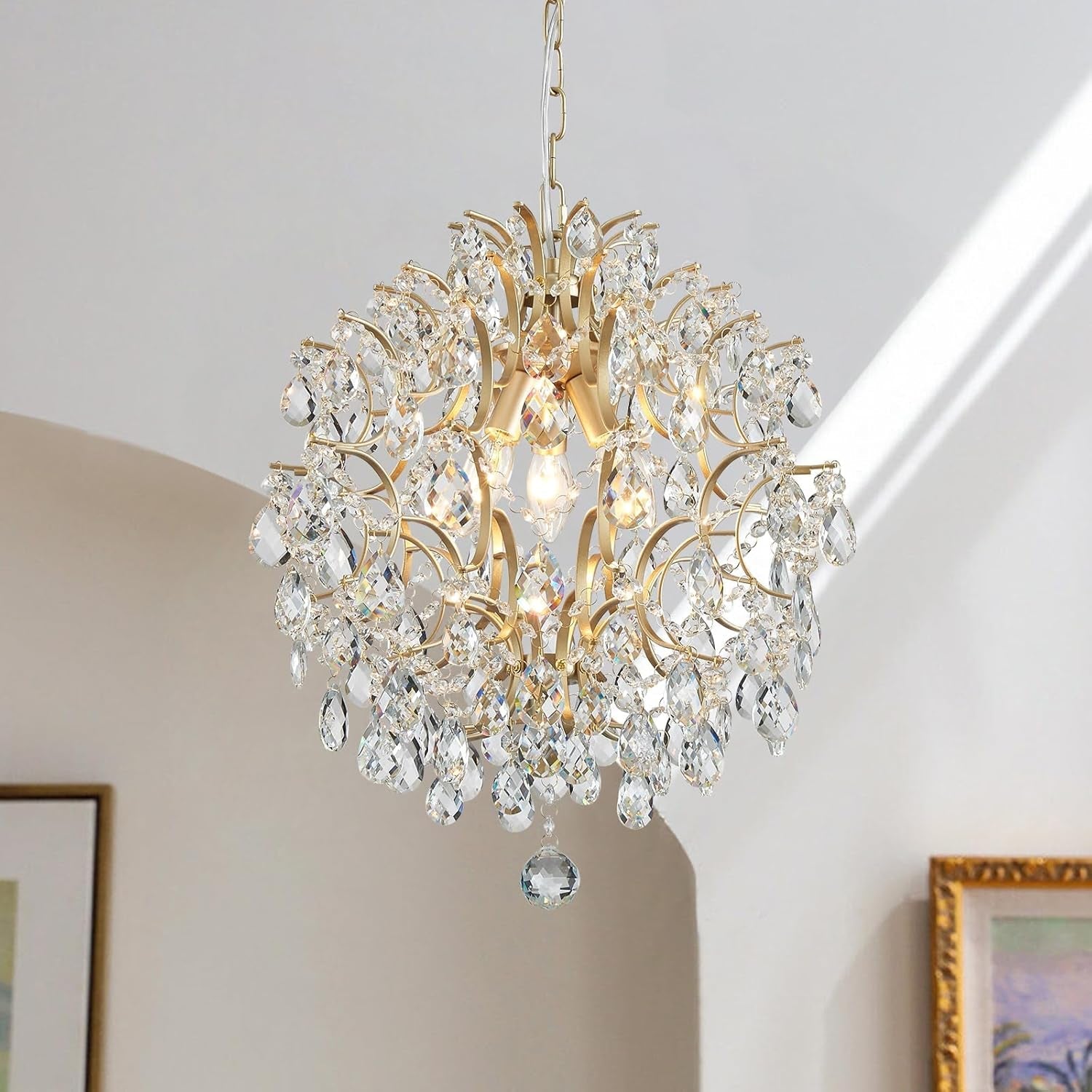 Gold Crystal Pendant Chandelier Raindrop Lighting Fixture-0