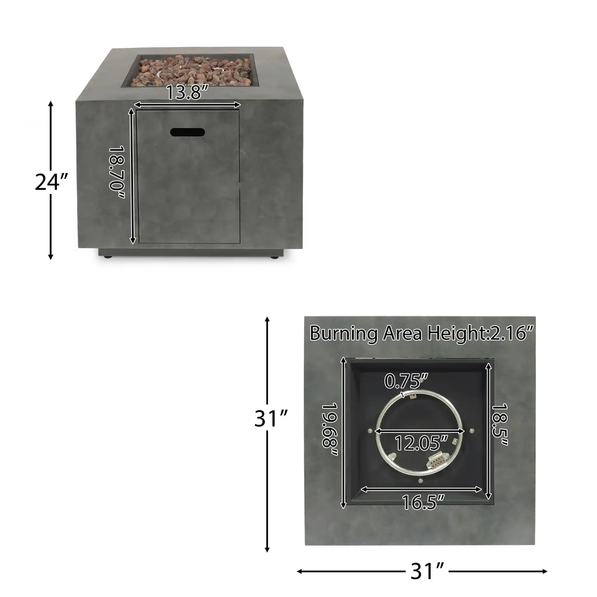 Outdoor Patio Gas Burning Fire Pit Table 50,000 BTU, Square