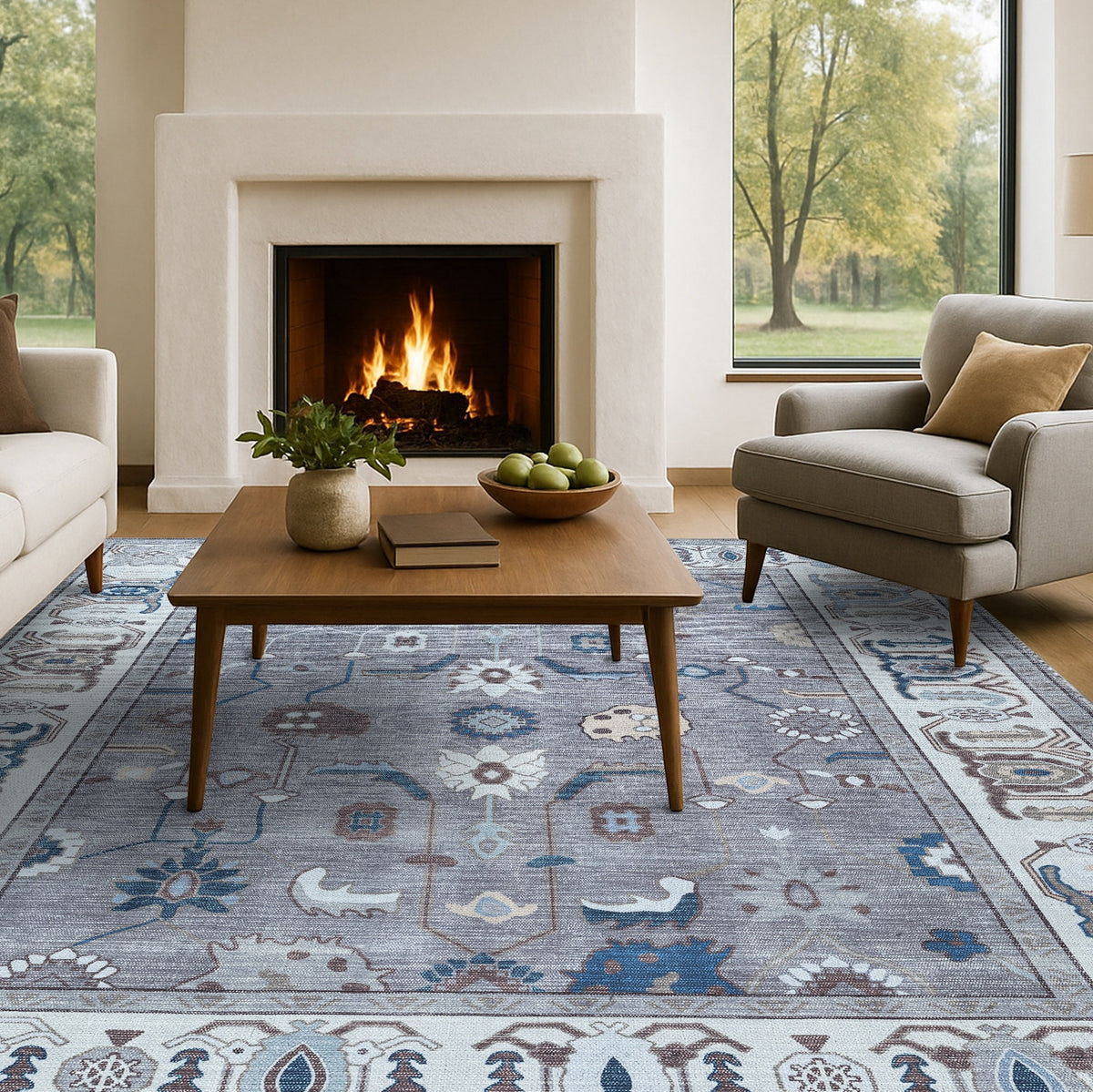 Naila Dark Gray Navy Blue Modern Oushak Rug