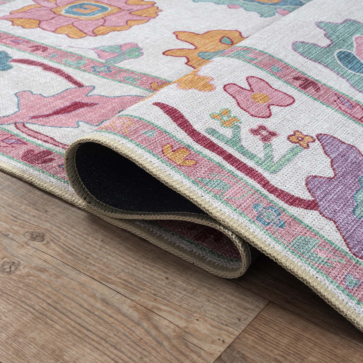 Florine Pastel Pink Orange Floral Oushak Rug