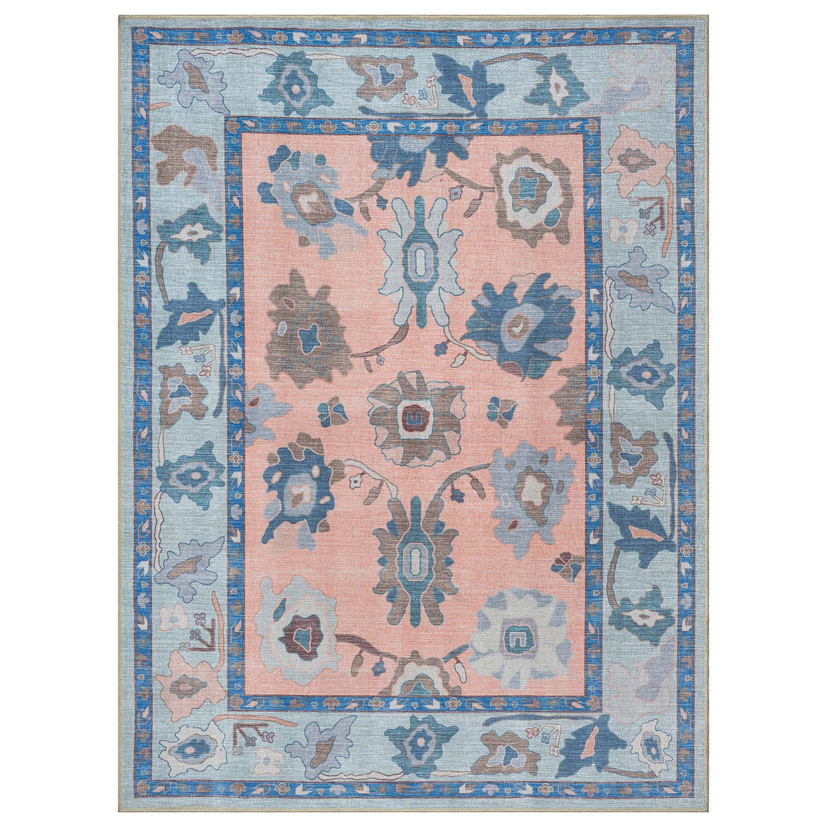 Menna Salmon Orange Blue Modern Oushak Rug