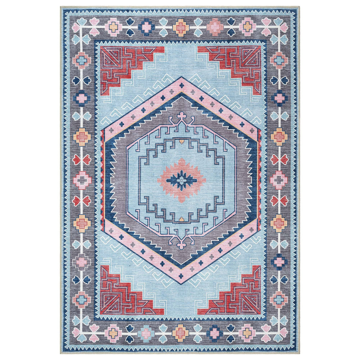 Leena Blue Colorful Aesthetic Oushak Rug