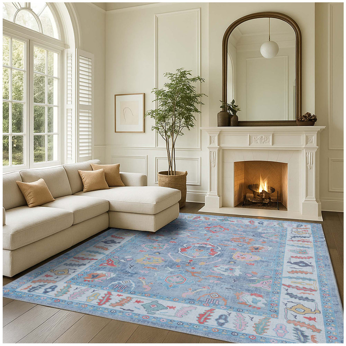 Asiya Muted Blues Modern Oushak Rug