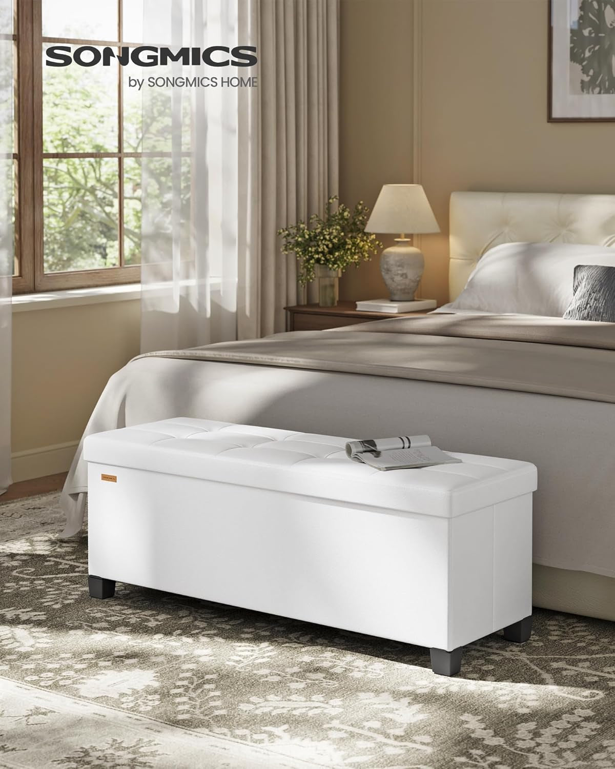 Cloud White Leatherette Storage Ottoman Bench 15x43