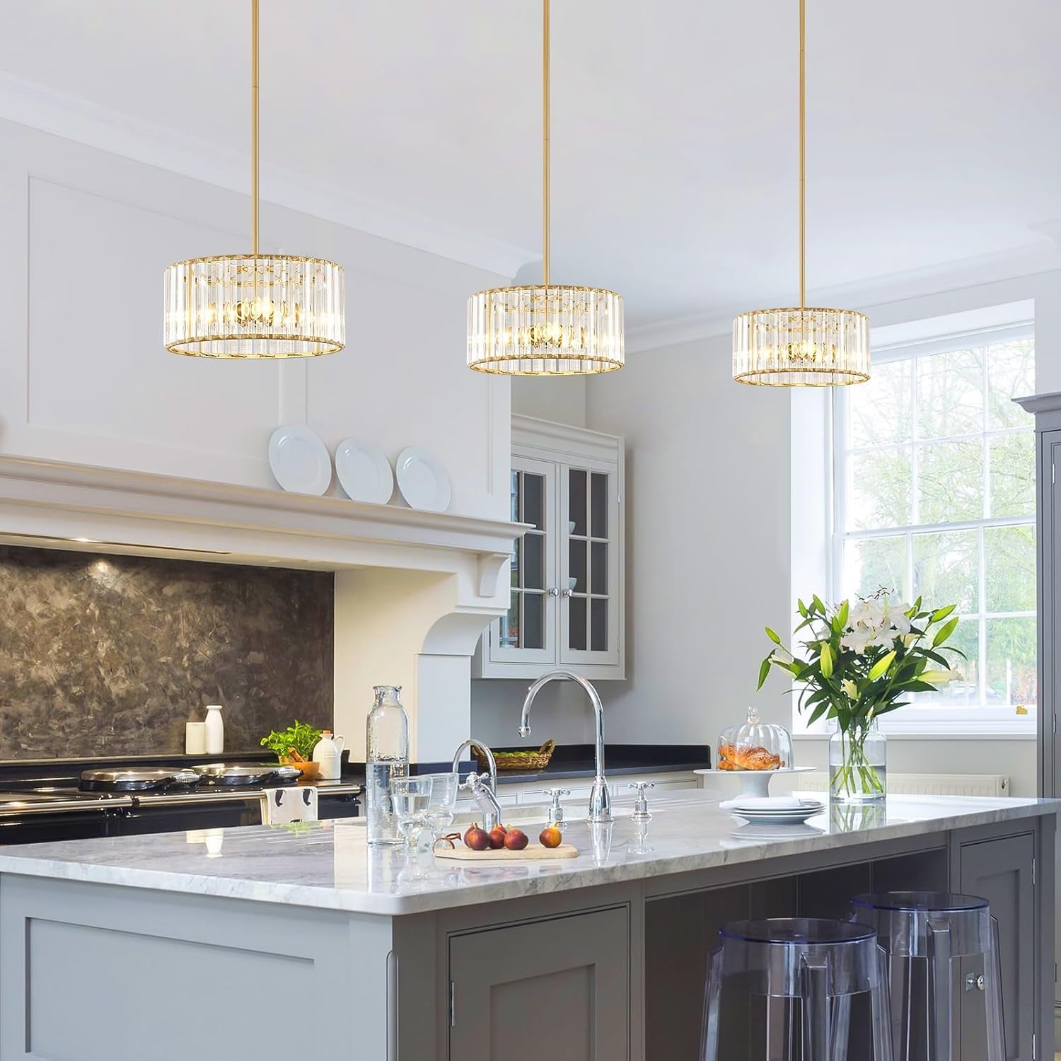 Gold Crystal Chandelier 11 Inch 3 Light Semi Flush Ceiling-1