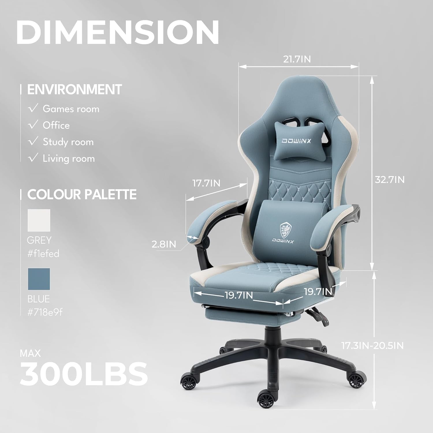 Blue Gaming Chair With Pocket Spring Cushion For Long Gaming Sessions