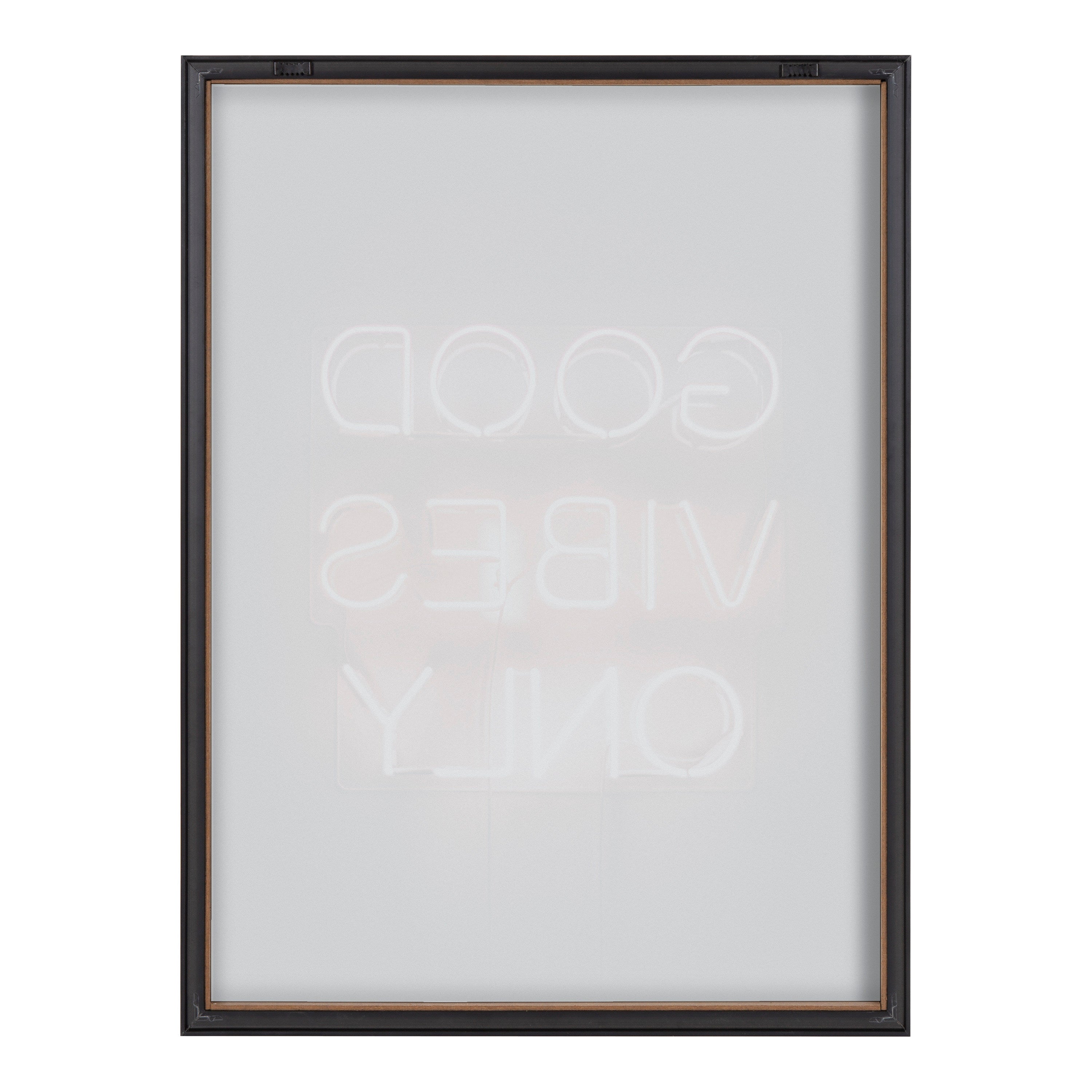 Blake Good Vibes Only Neon Sign Framed Printed Glass by The Creative Bunch Studio