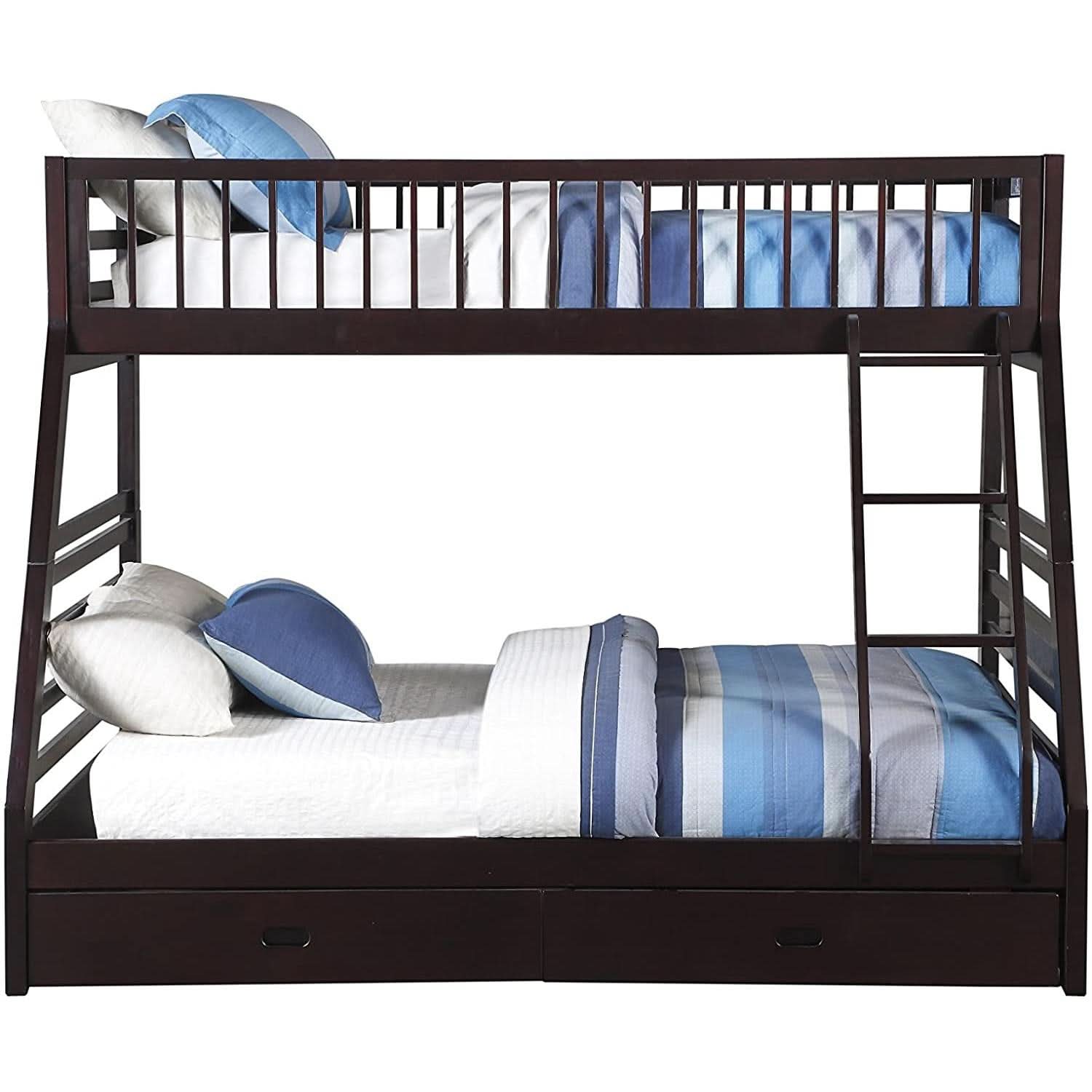 XL Twin Over Queen Bunk Bed With Drawers Espresso Finish