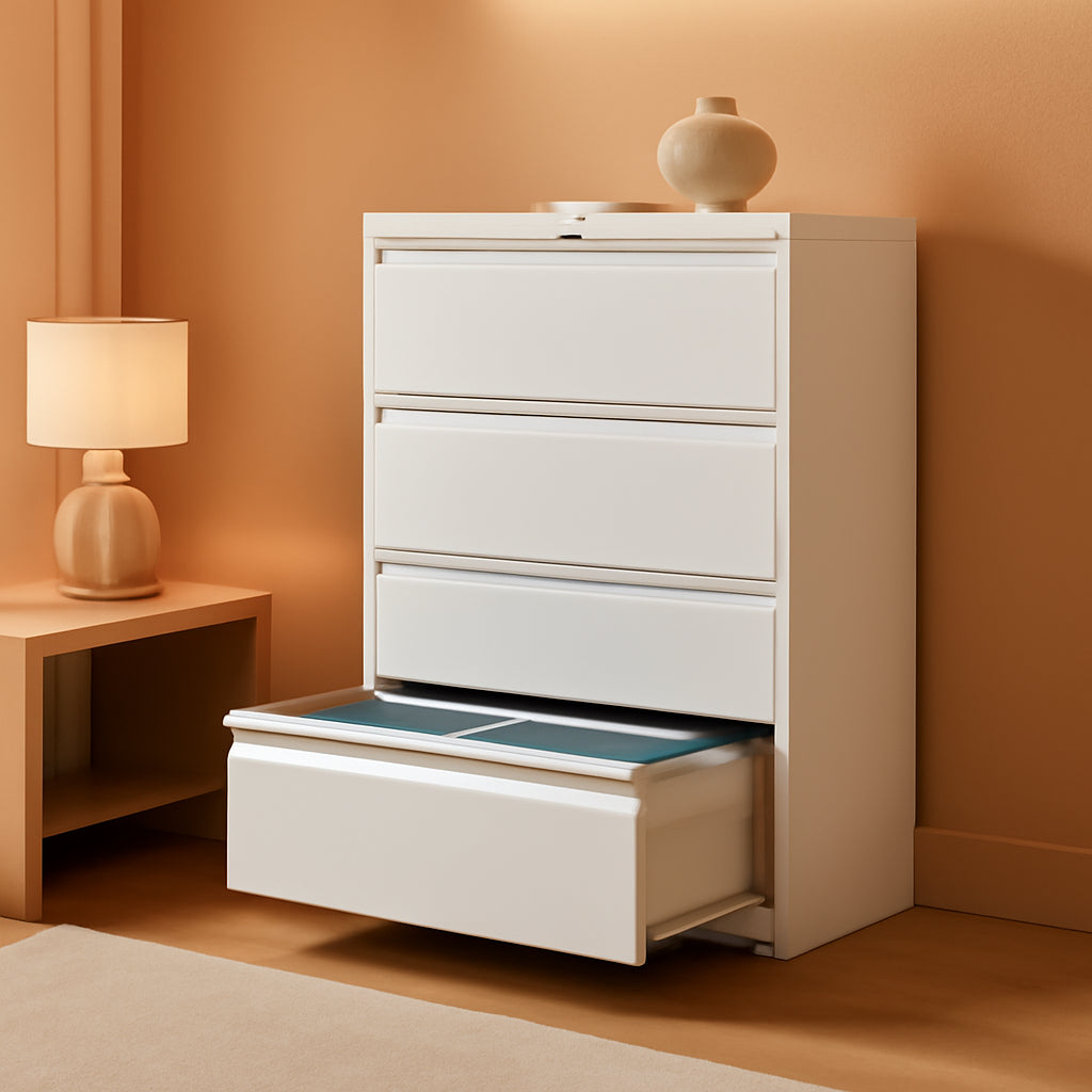 Lateral File Cabinet 4 Drawer White Metal With Locks