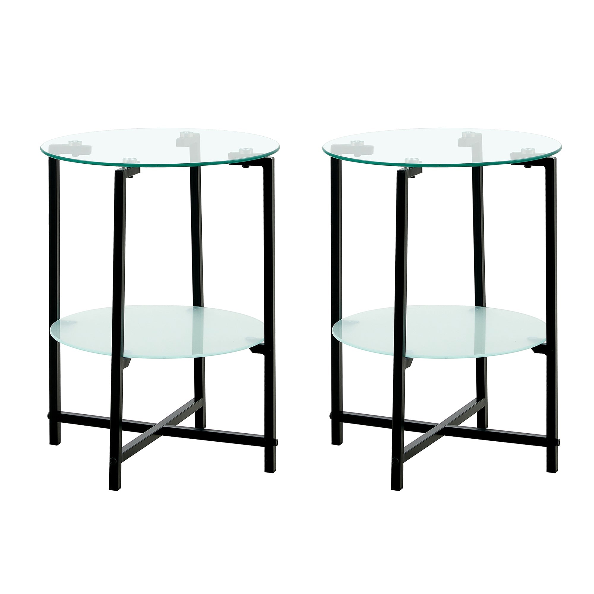 2-Piece Set Clear Tempered Glass Side Table.-1