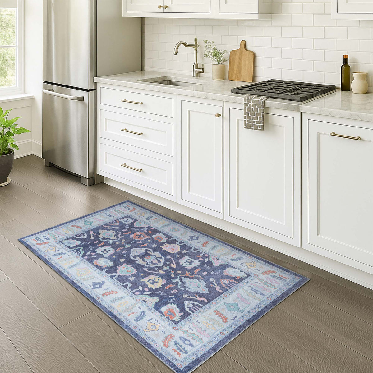 Munira Pastel Navy Blue Modern Oushak Rug